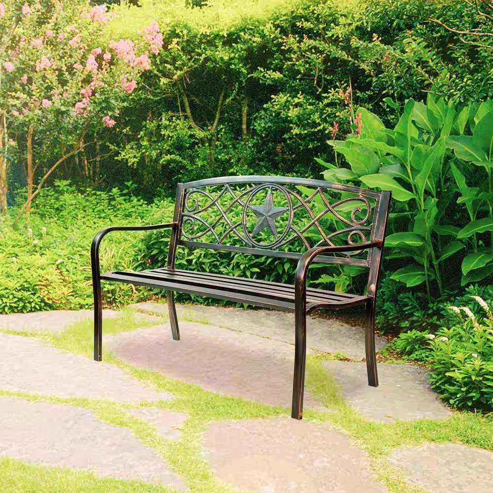 Powder Coated Steel 4-ft. Outdoor Patio Garden Bench in Bronze Metal Finish - Image 2