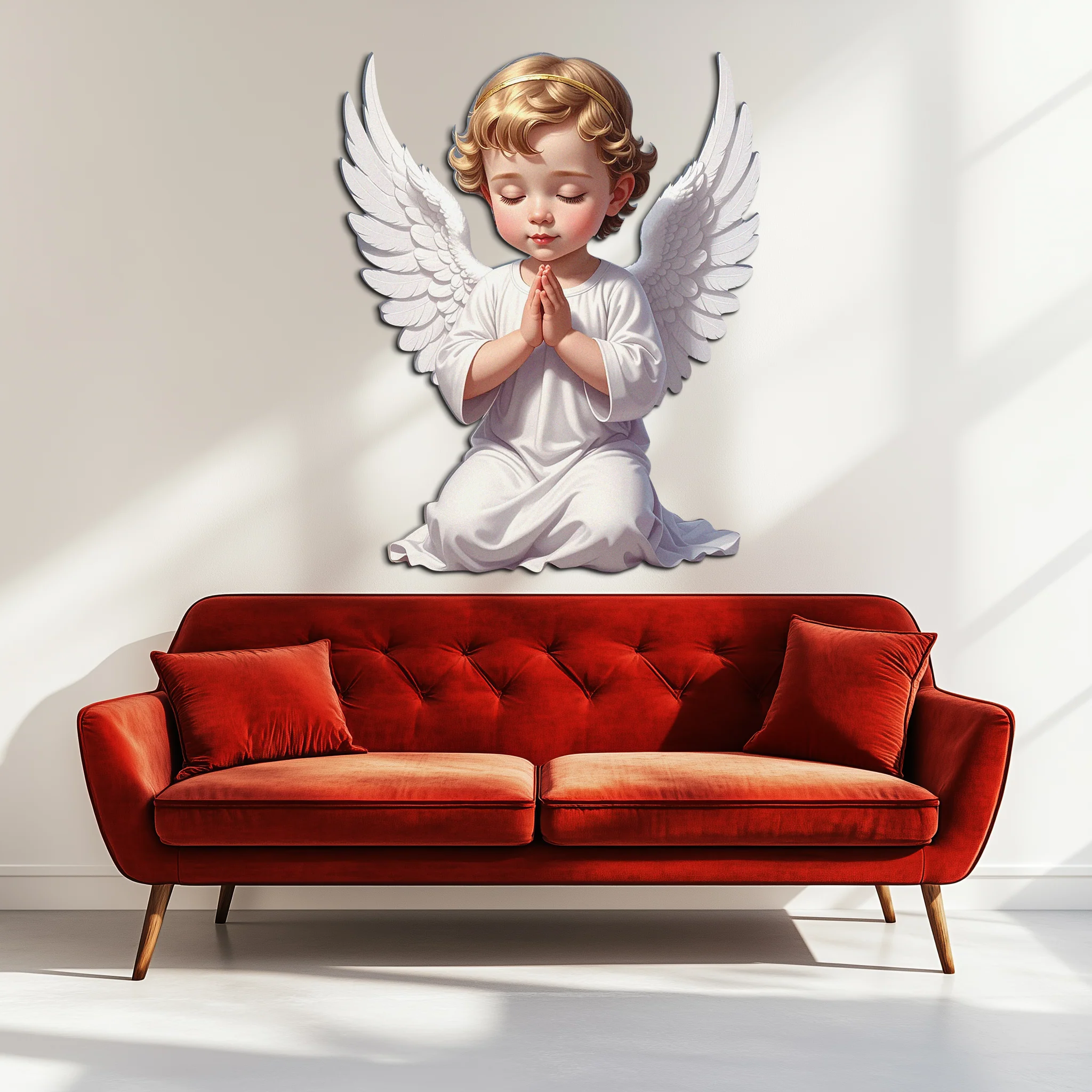 Praying Baby Angel Metal Wall Art – Religious Nursery Decor-KAFUVM020 - Image 3