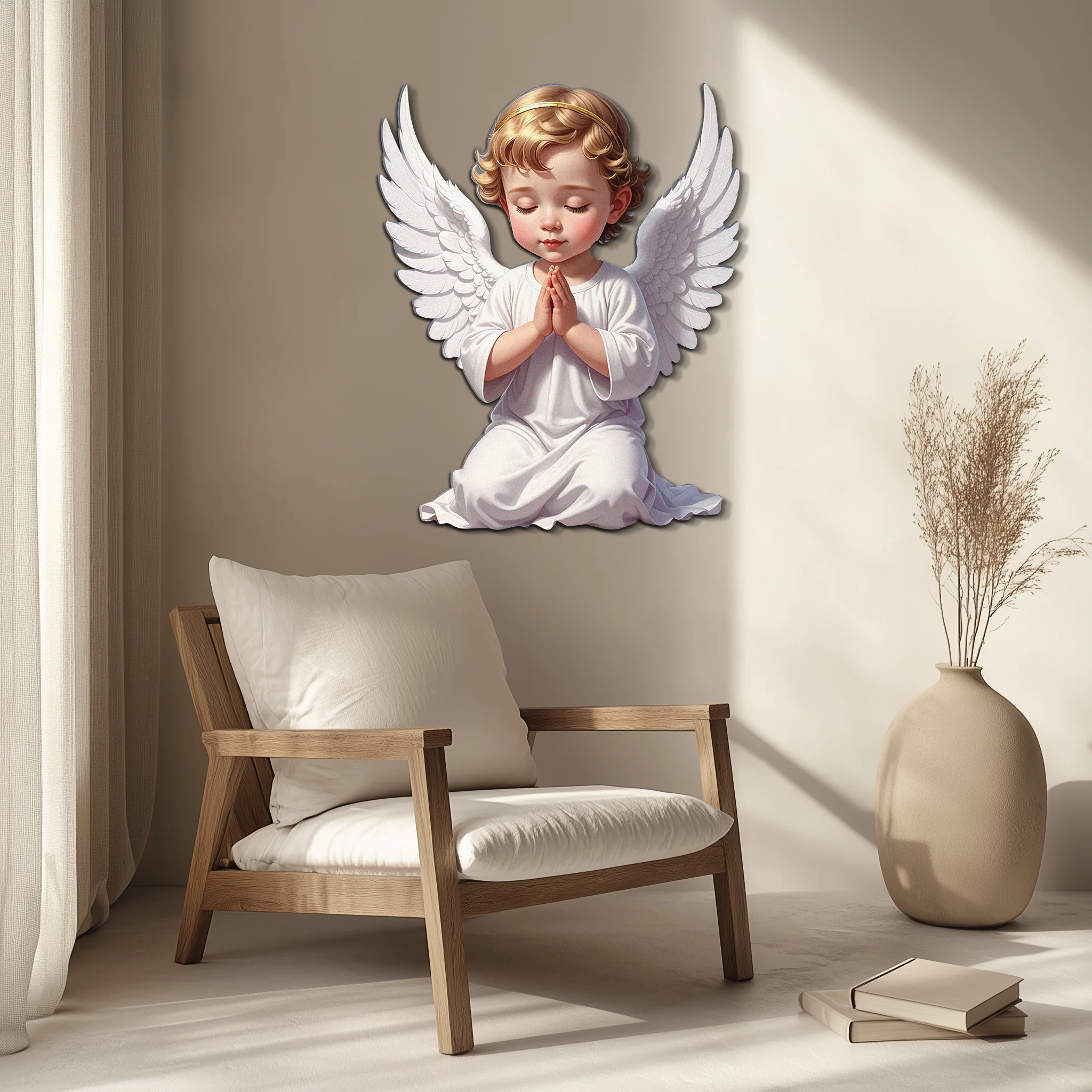Praying Baby Angel Metal Wall Art – Religious Nursery Decor-KAFUVM020 - Image 4