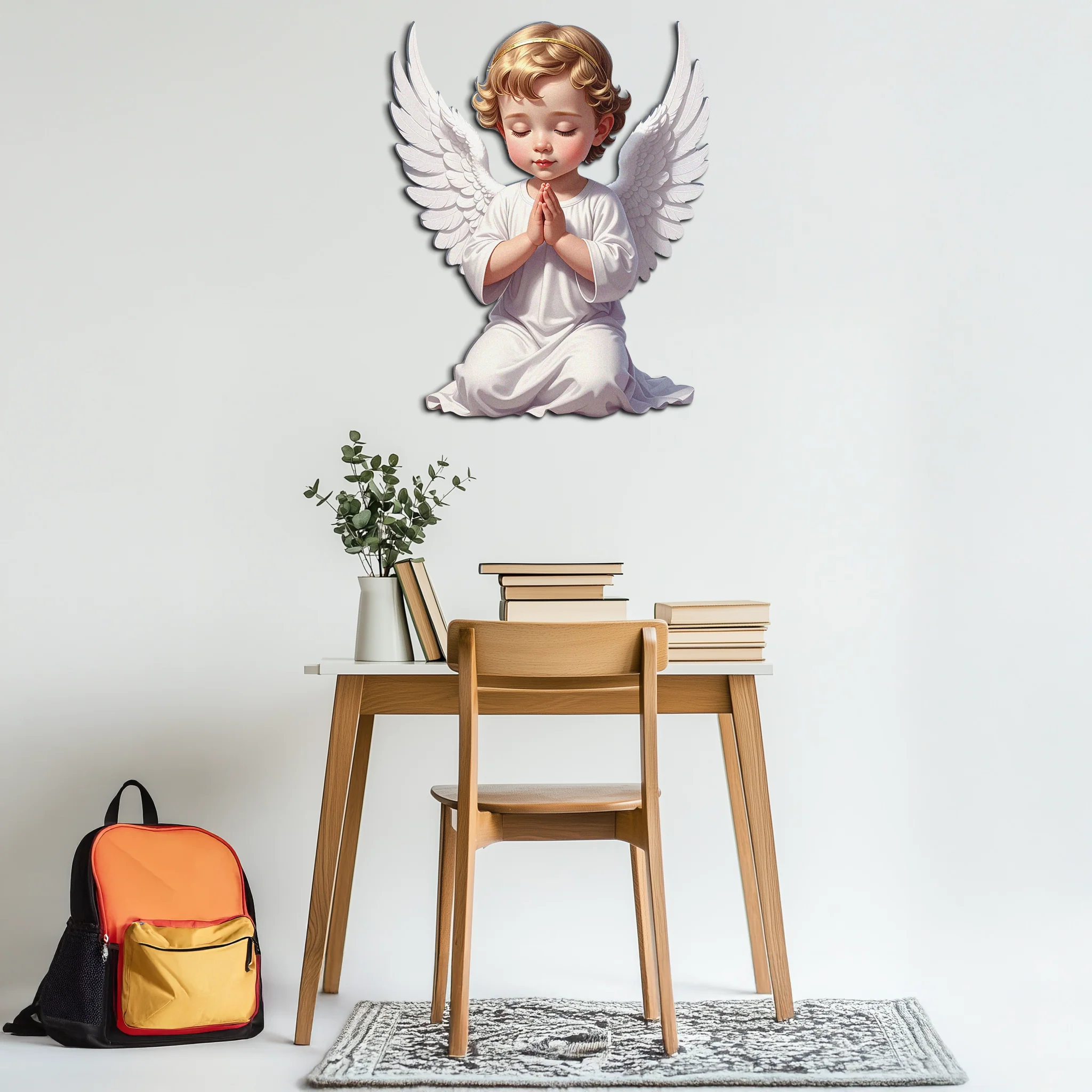 Praying Baby Angel Metal Wall Art – Religious Nursery Decor-KAFUVM020 - Image 5
