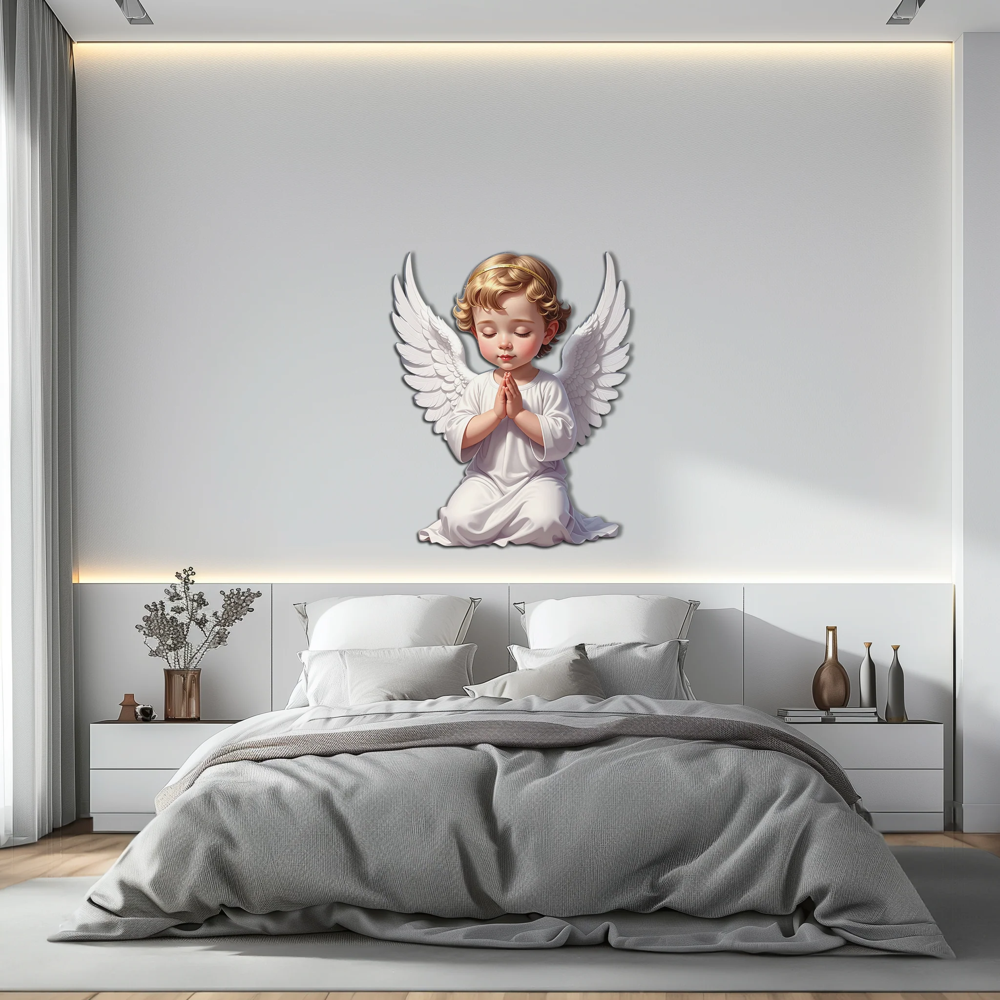 Praying Baby Angel Metal Wall Art – Religious Nursery Decor-KAFUVM020 - Image 6