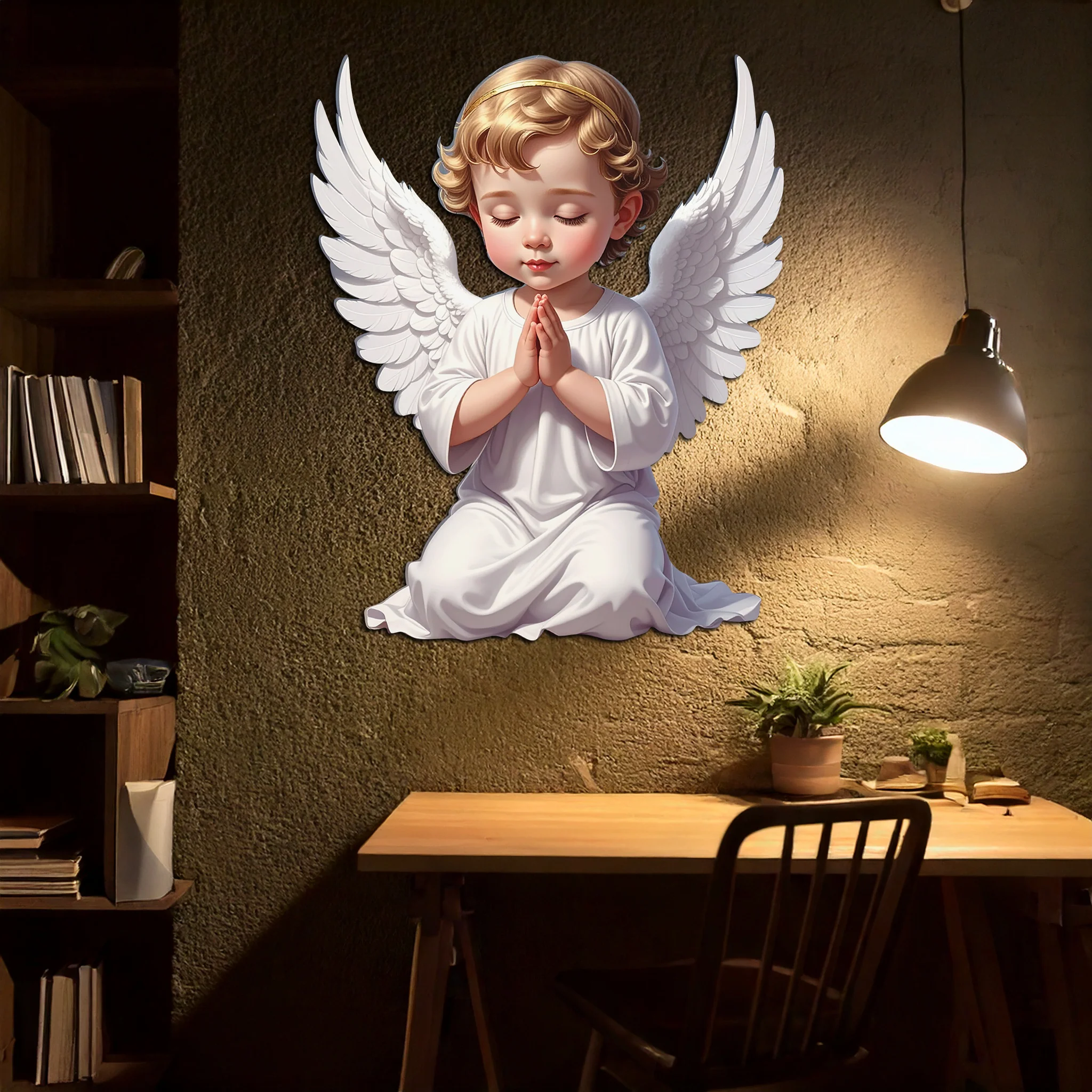 Praying Baby Angel Metal Wall Art – Religious Nursery Decor-KAFUVM020 - Image 7