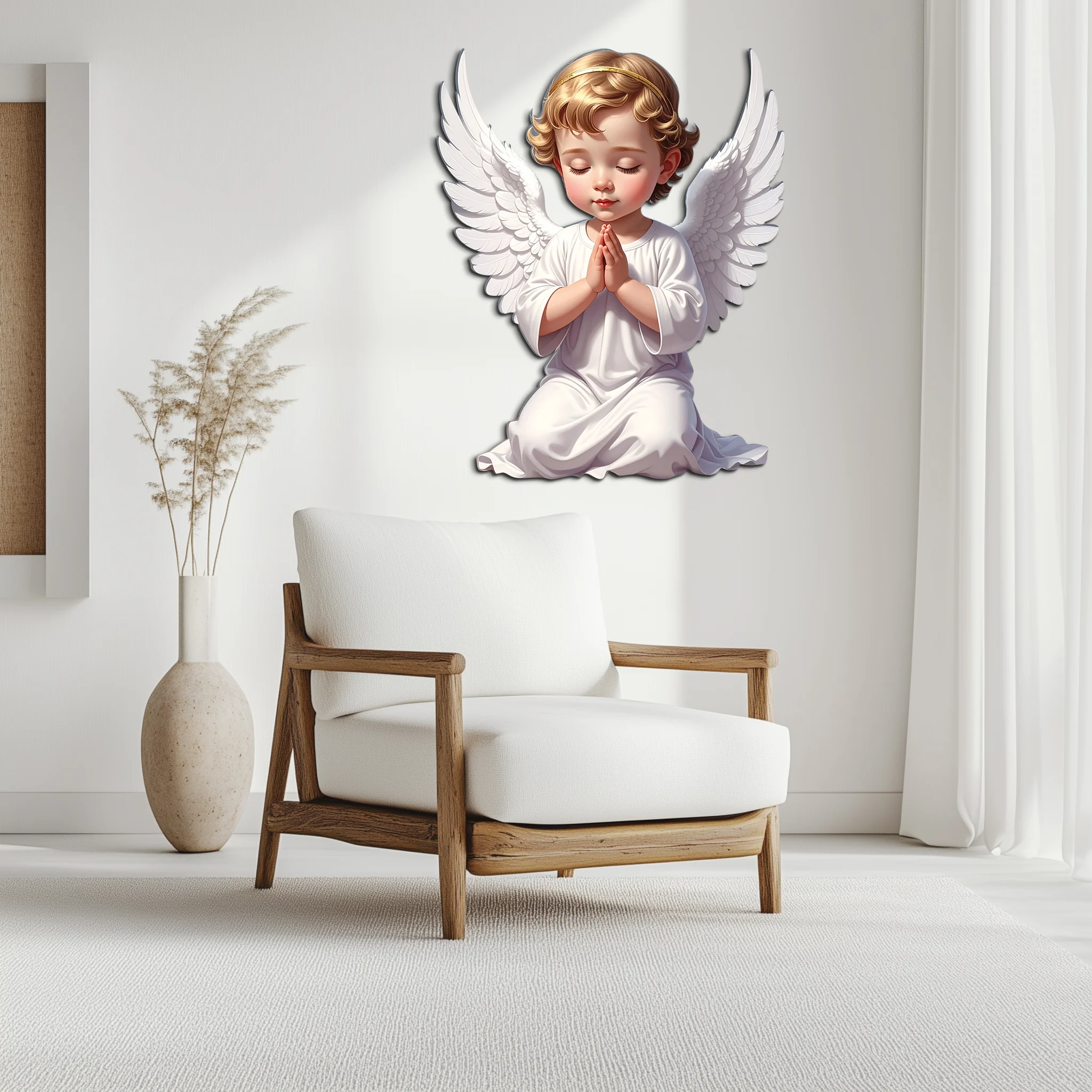 Praying Baby Angel Metal Wall Art – Religious Nursery Decor-KAFUVM020 - Image 8