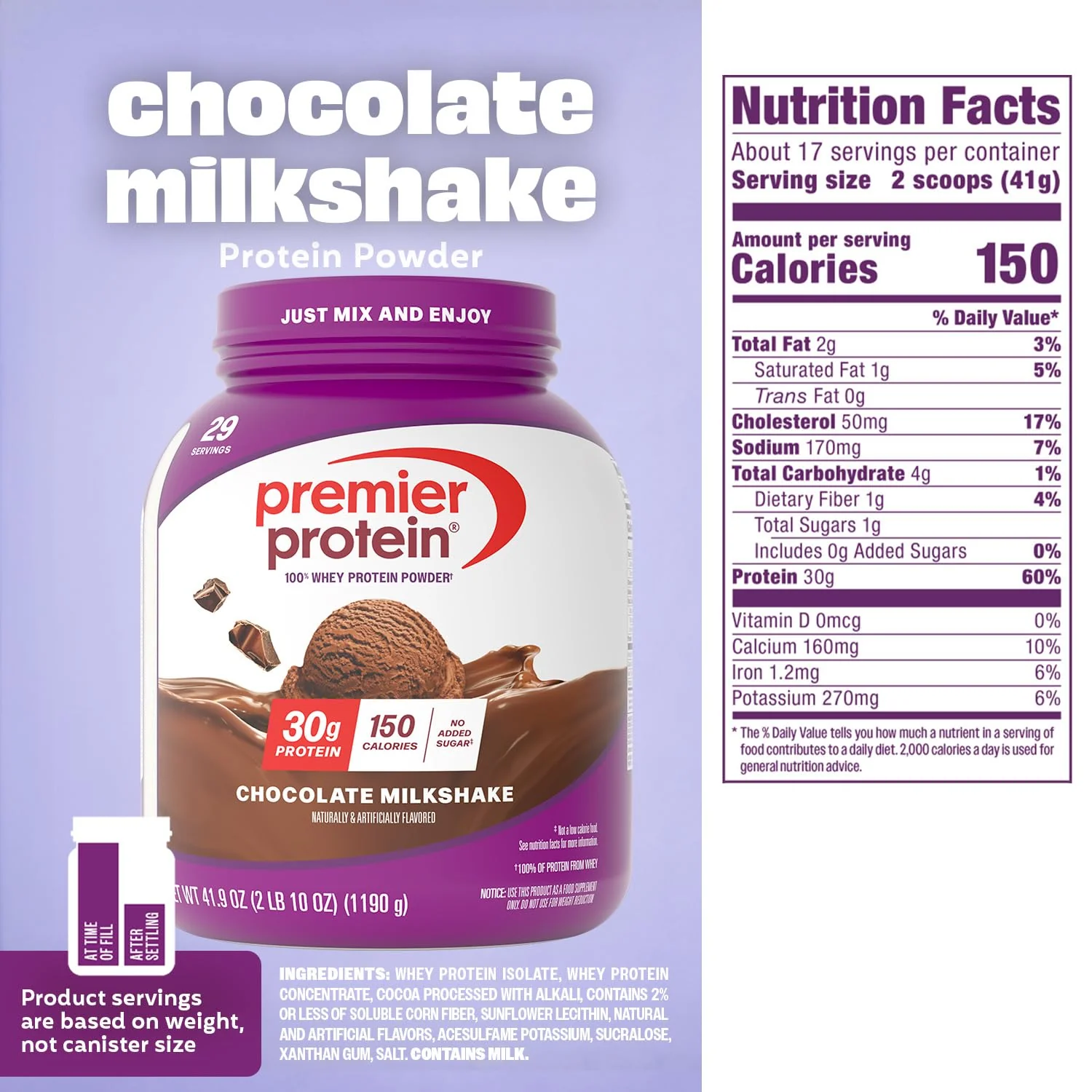 Premier Protein Powder, Chocolate Milkshake, 30g Protein, No Added Sugar, 100% Whey Protein, Keto Friendly, Soy & Gluten Free, 24.5 oz, 17 Servings (Packaging May Vary) - Image 3