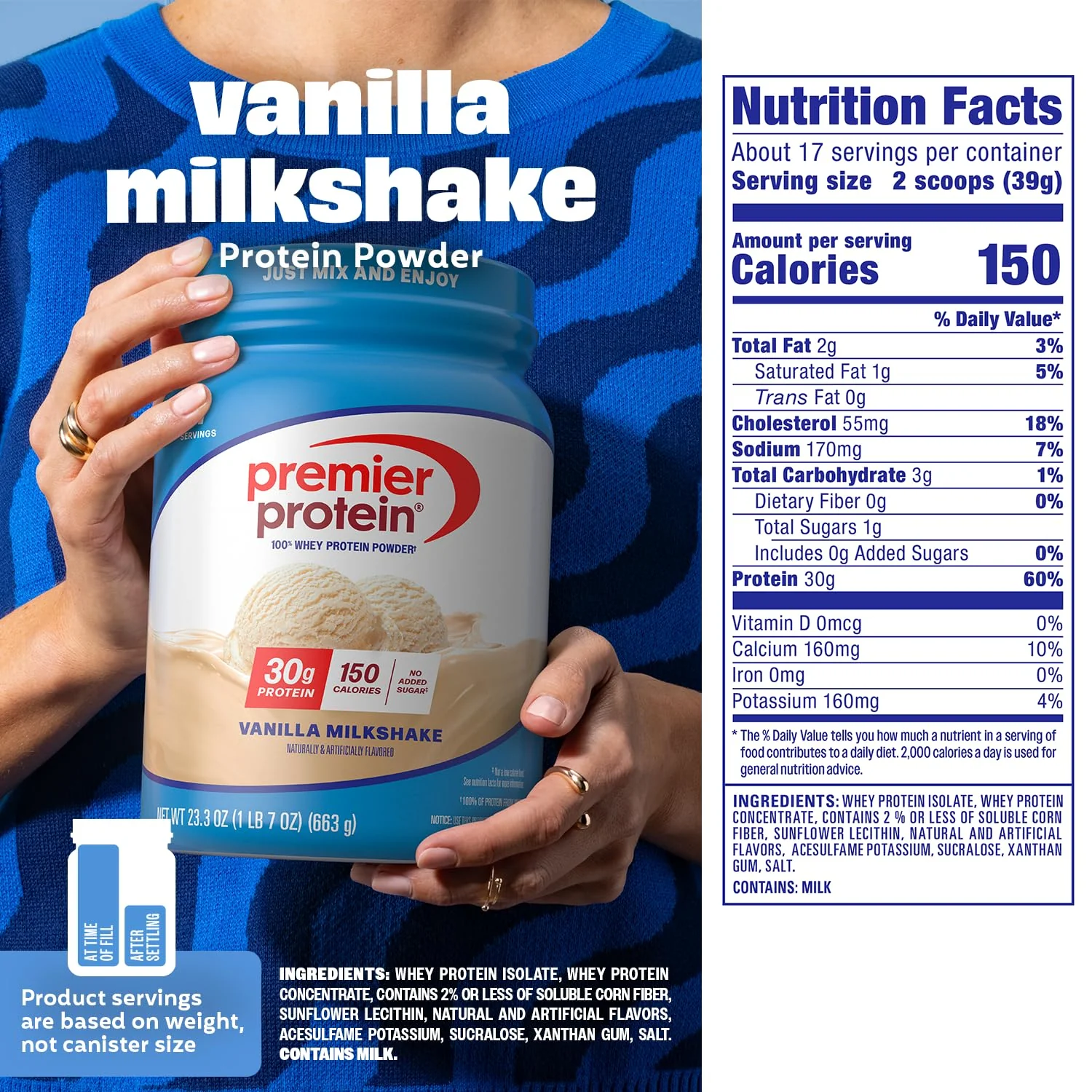 Premier Protein Powder, Vanilla Milkshake, 30g Protein, 1g Sugar, 100% Whey Protein, Keto Friendly, No Soy, Gluten Free, 23.3 oz, 17 Servings (Packaging May Vary) - Image 3