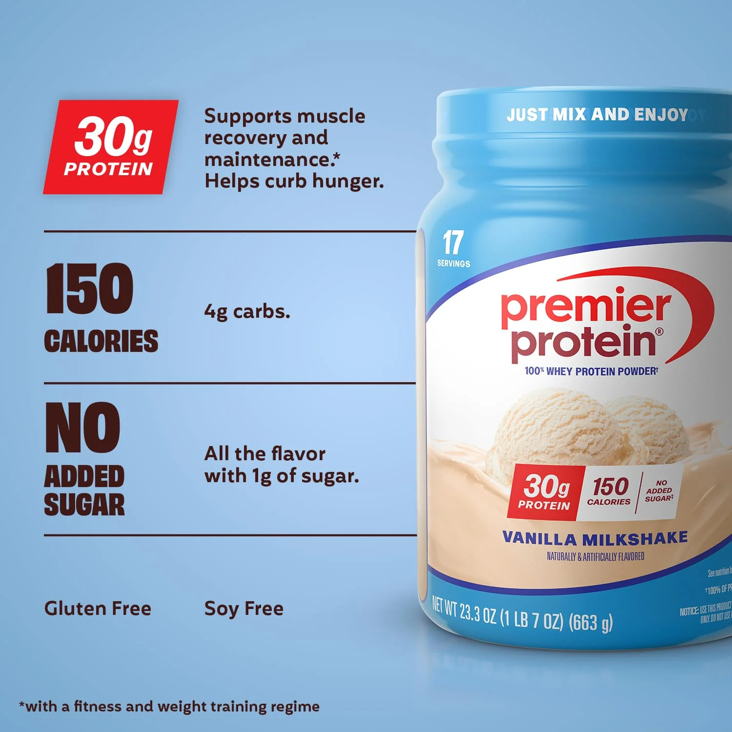 Premier Protein Powder, Vanilla Milkshake, 30g Protein, 1g Sugar, 100% Whey Protein, Keto Friendly, No Soy, Gluten Free, 23.3 oz, 17 Servings (Packaging May Vary) - Image 8