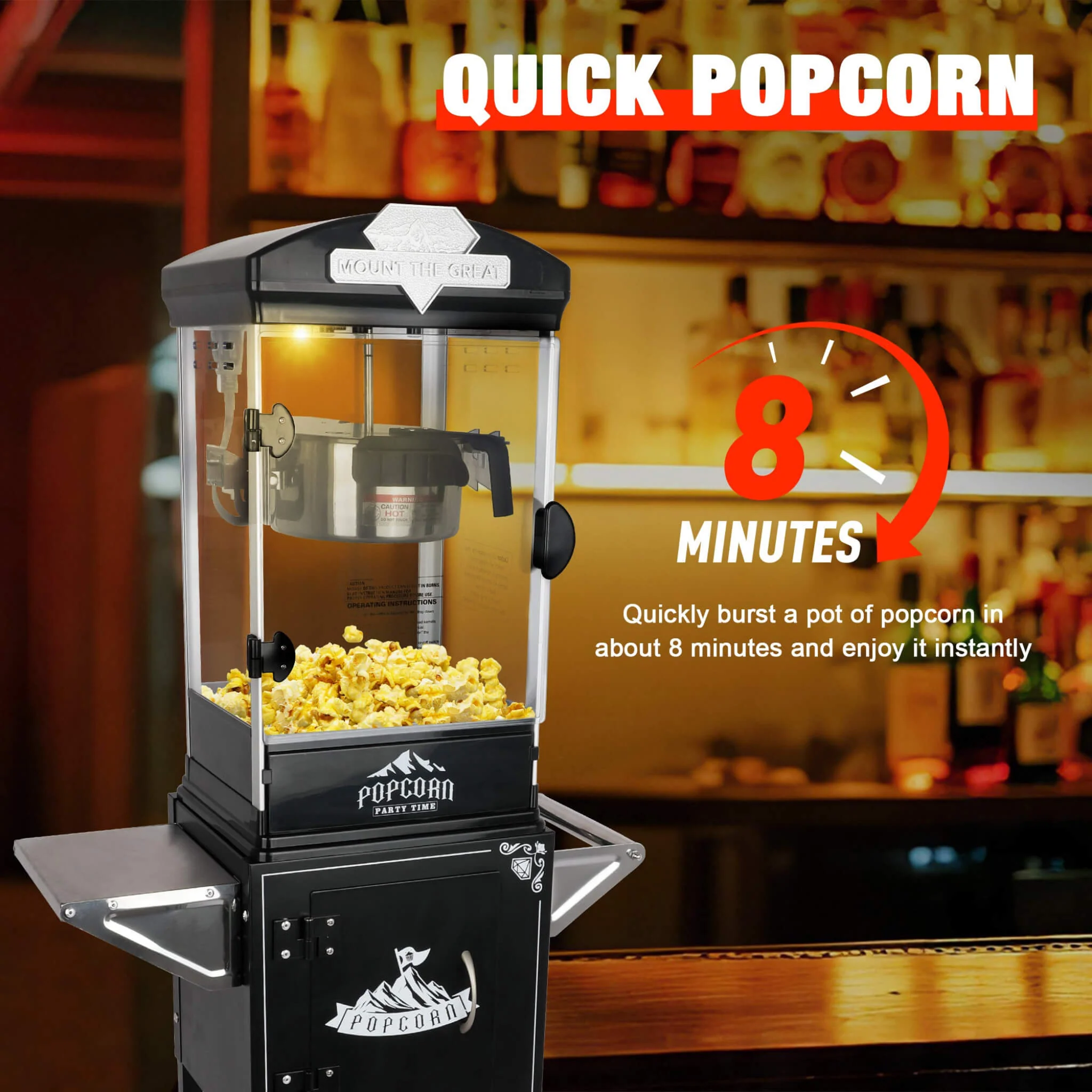 Premium 10OZ Portable Kettle Popcorn Maker Machine With Cart (SAK42196) - Image 4