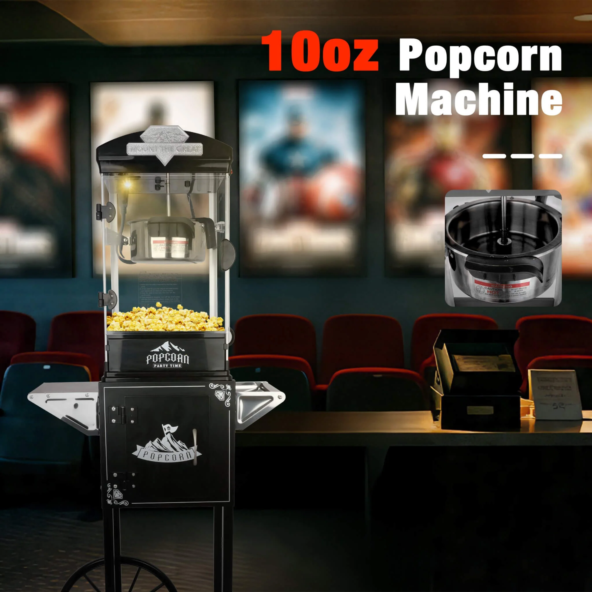 Premium 10OZ Portable Kettle Popcorn Maker Machine With Cart (SAK42196) - Image 5