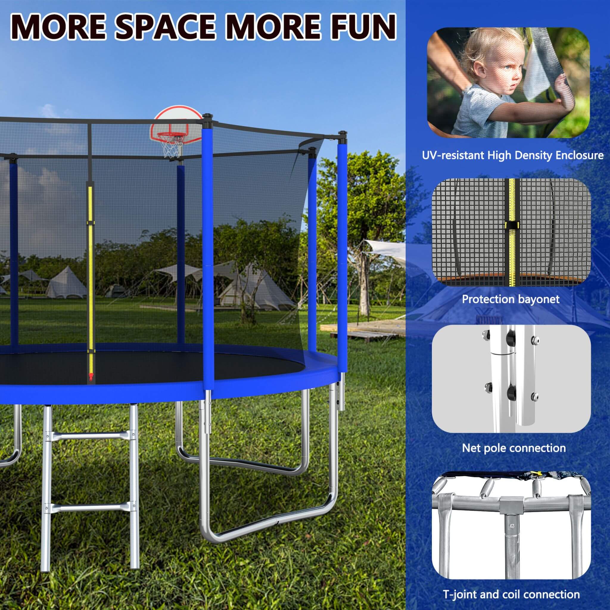 Premium 12FT Outdoor Backyard Trampoline For Kids And Adults With Basketball Hoop And Safety Enclosure (SAK15723) - Image 6
