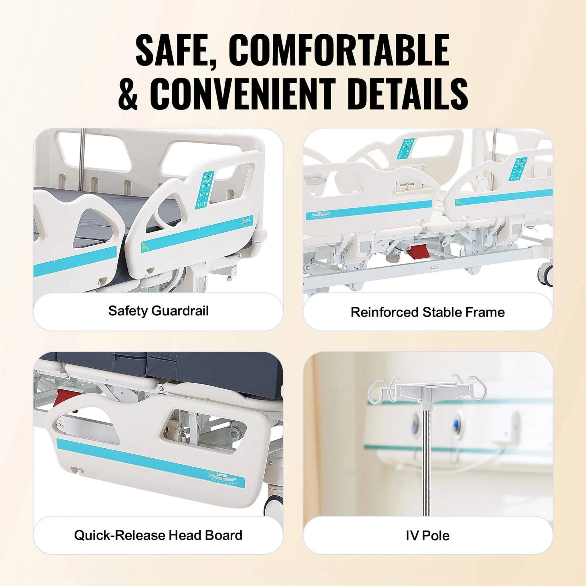 Premium 5-Function Electric Adjustable Medical Hospital Bed With Cardiac Position, 550LBS (SAK62312) - Image 7