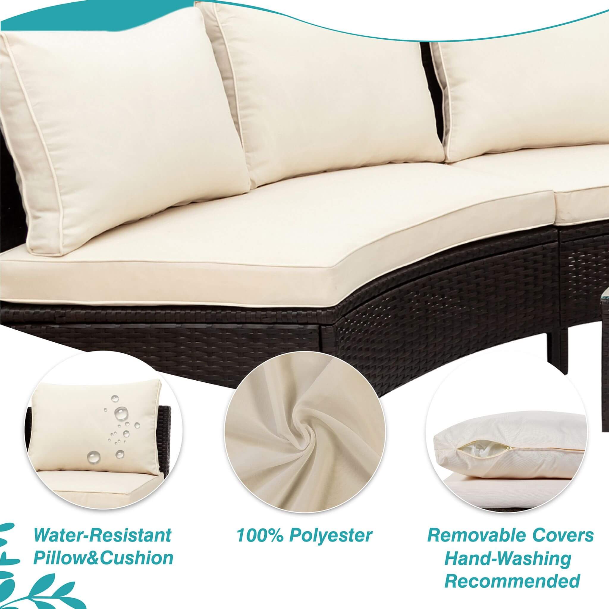 Alora Premium 5-Piece All-Weather Half-Moon Outdoor Rattan Wicker Patio Sectional Sofa Furniture Set With Tempered Glass Table (SAK32615) - Image 6