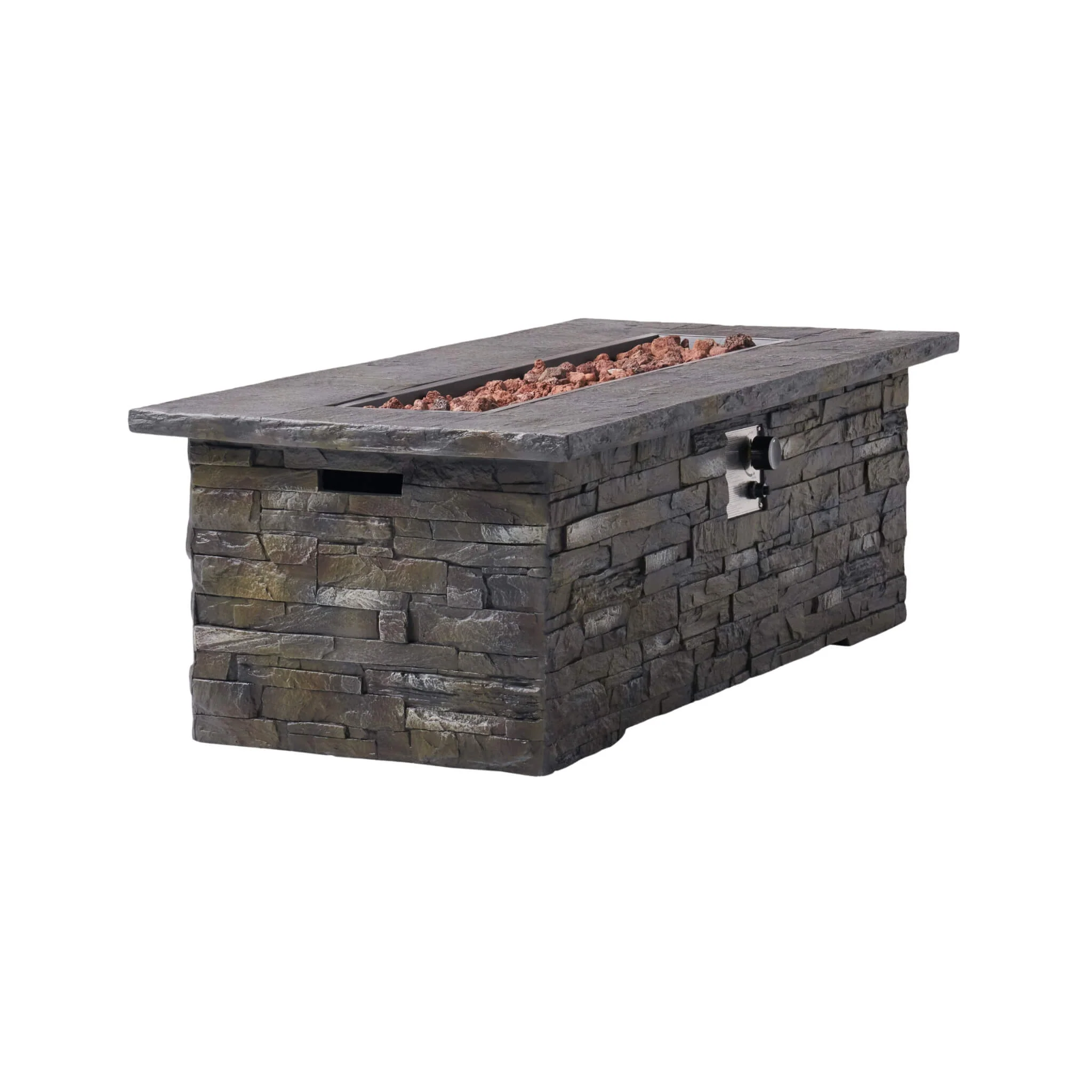 Alora Premium 56" Outdoor Rectangular Concrete Propane Fire Pit W/ Faux Stone Pattern, 50K BTU (SAK31845) - Image 3
