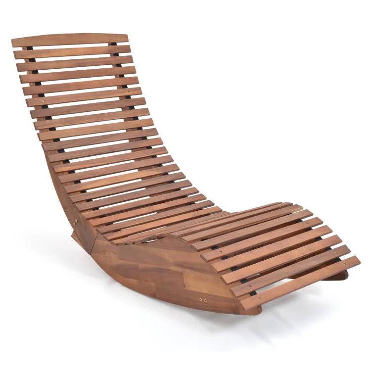 Premium Acacia Wood Rocking Chair Widened High Back Slatted Seat - Image 4