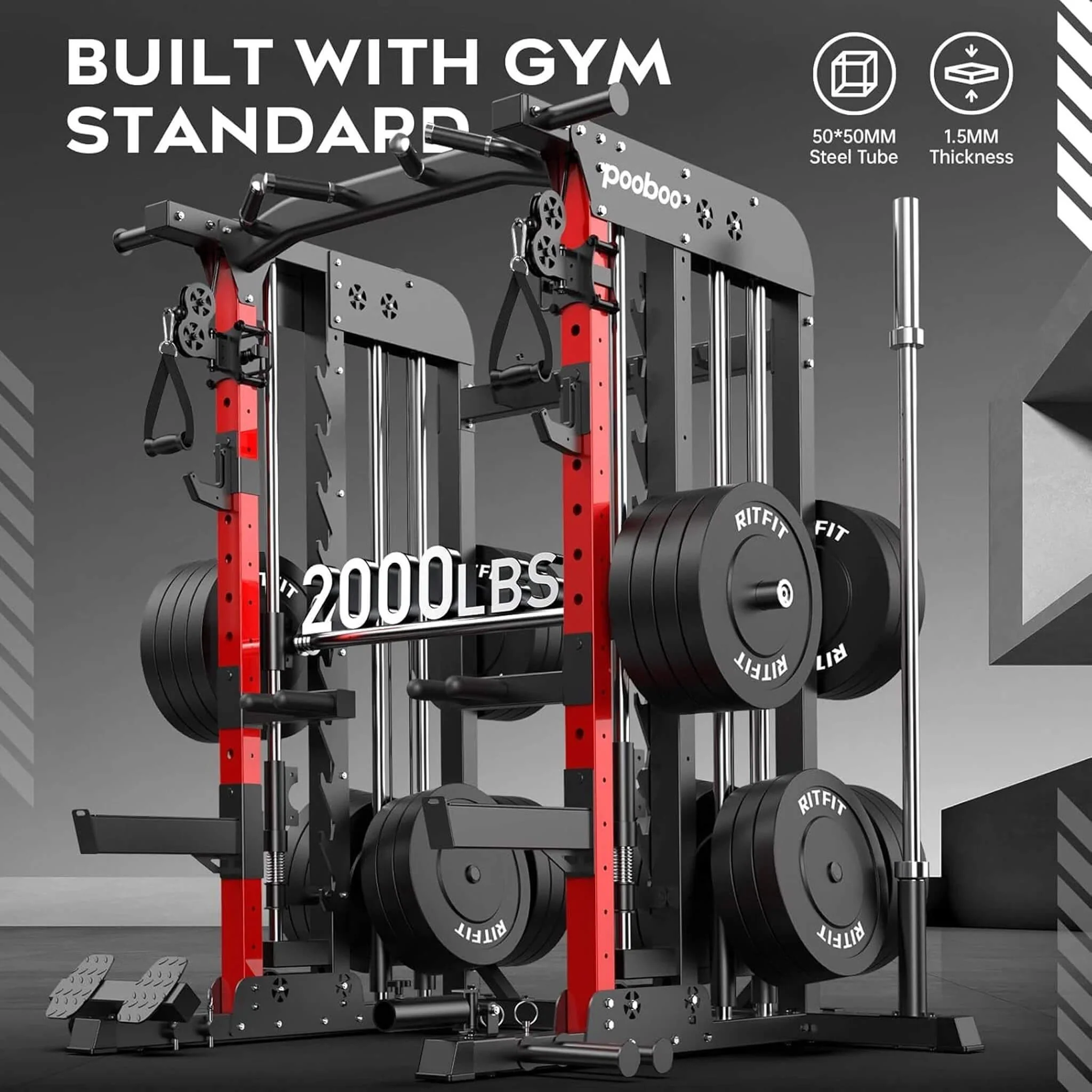 Rovix Premium All-In-One Squat Rack Power Cage With Smith Machine, 2000LBS (SAK59213) - Image 10