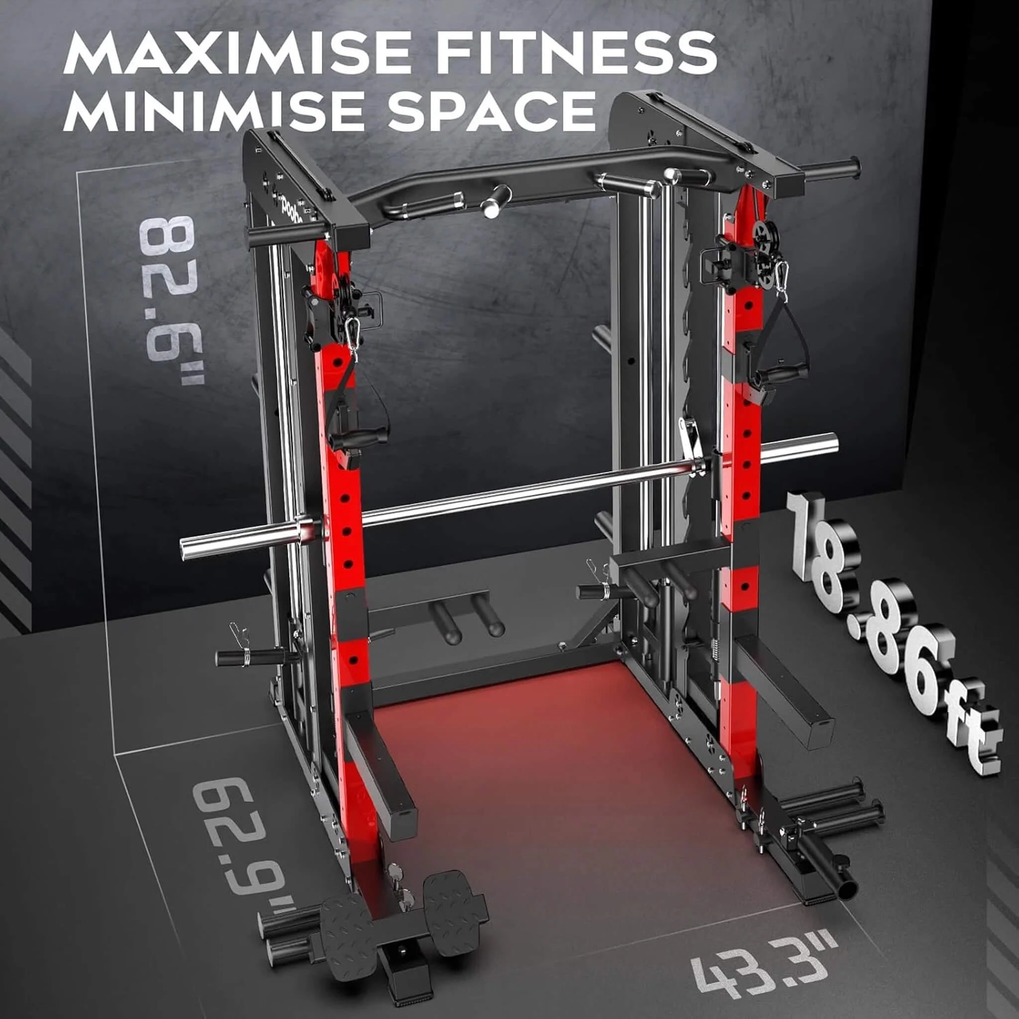 Rovix Premium All-In-One Squat Rack Power Cage With Smith Machine, 2000LBS (SAK59213) - Image 7