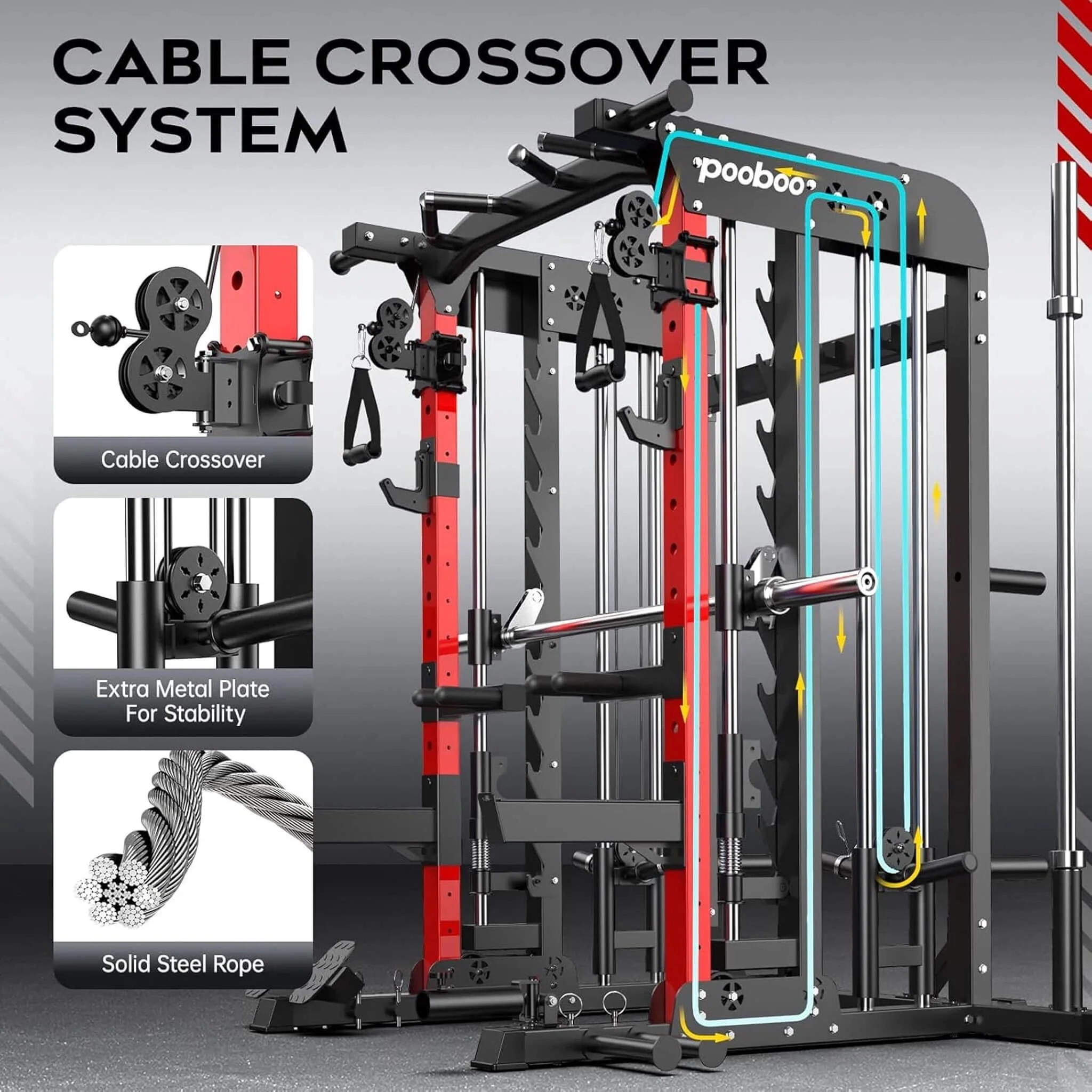 Rovix Premium All-In-One Squat Rack Power Cage With Smith Machine, 2000LBS (SAK59213) - Image 9
