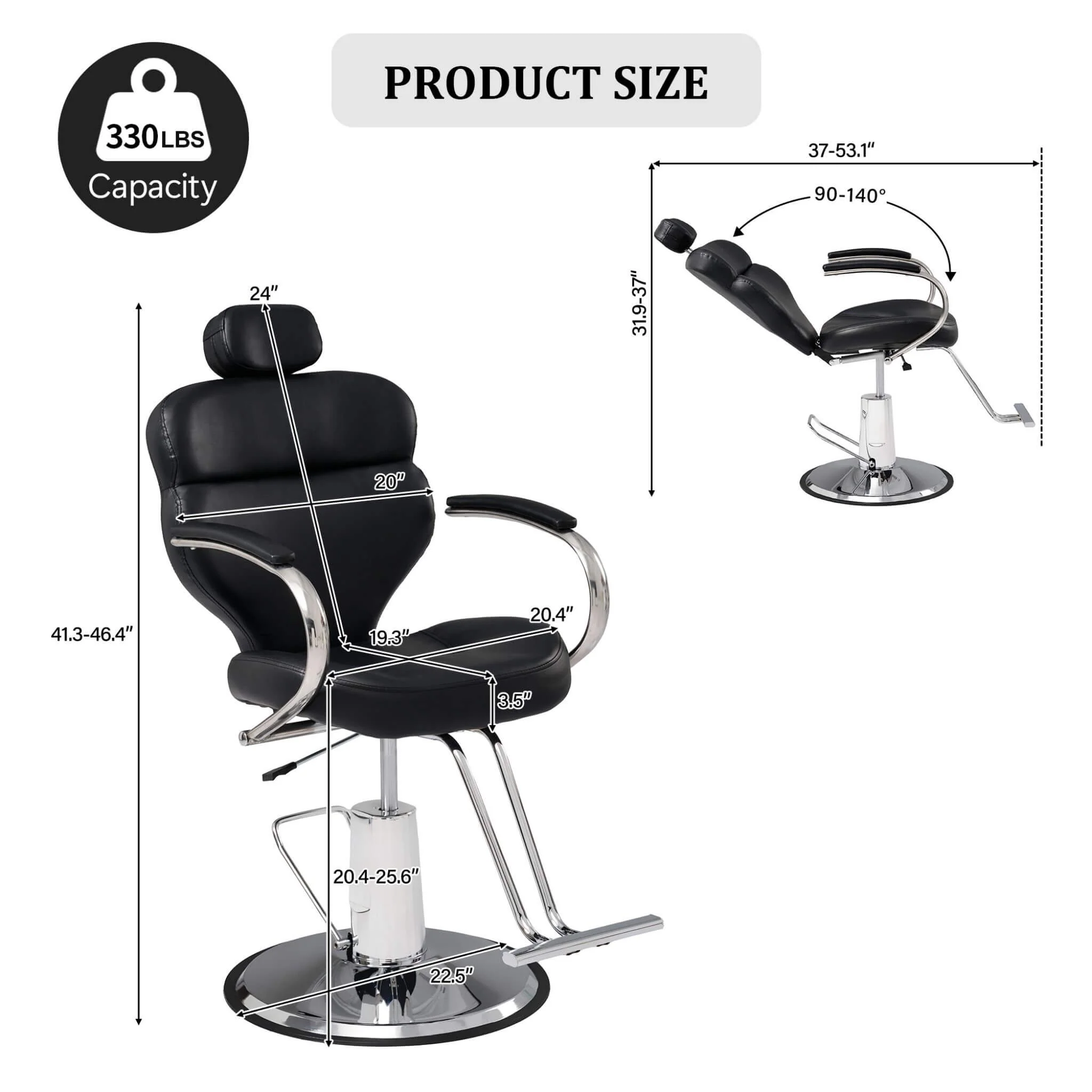 Premium Black PU Leather Reclining Barber Chair With Hydraulic Pump (SAK53892) - Image 10