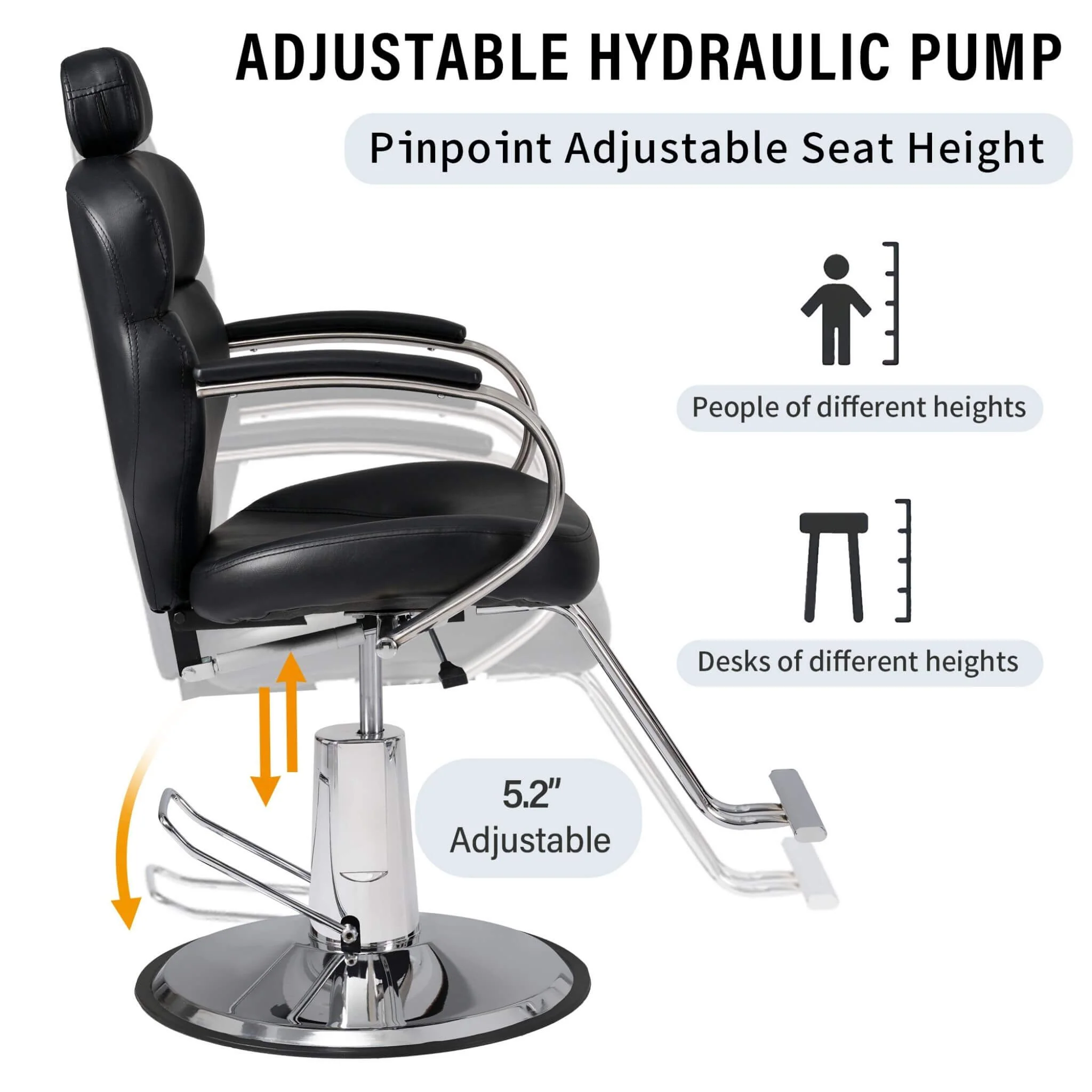 Premium Black PU Leather Reclining Barber Chair With Hydraulic Pump (SAK53892) - Image 6