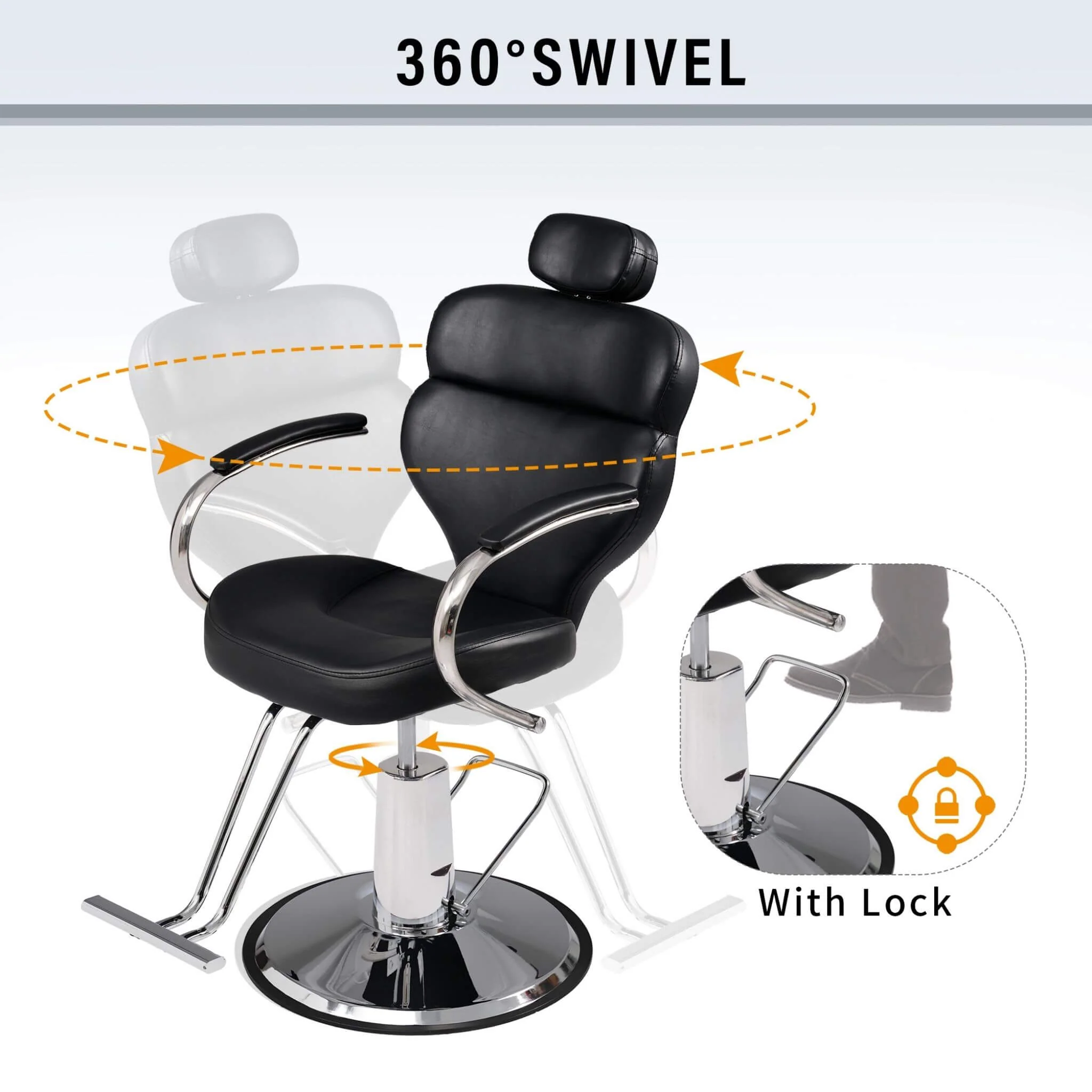 Premium Black PU Leather Reclining Barber Chair With Hydraulic Pump (SAK53892) - Image 8