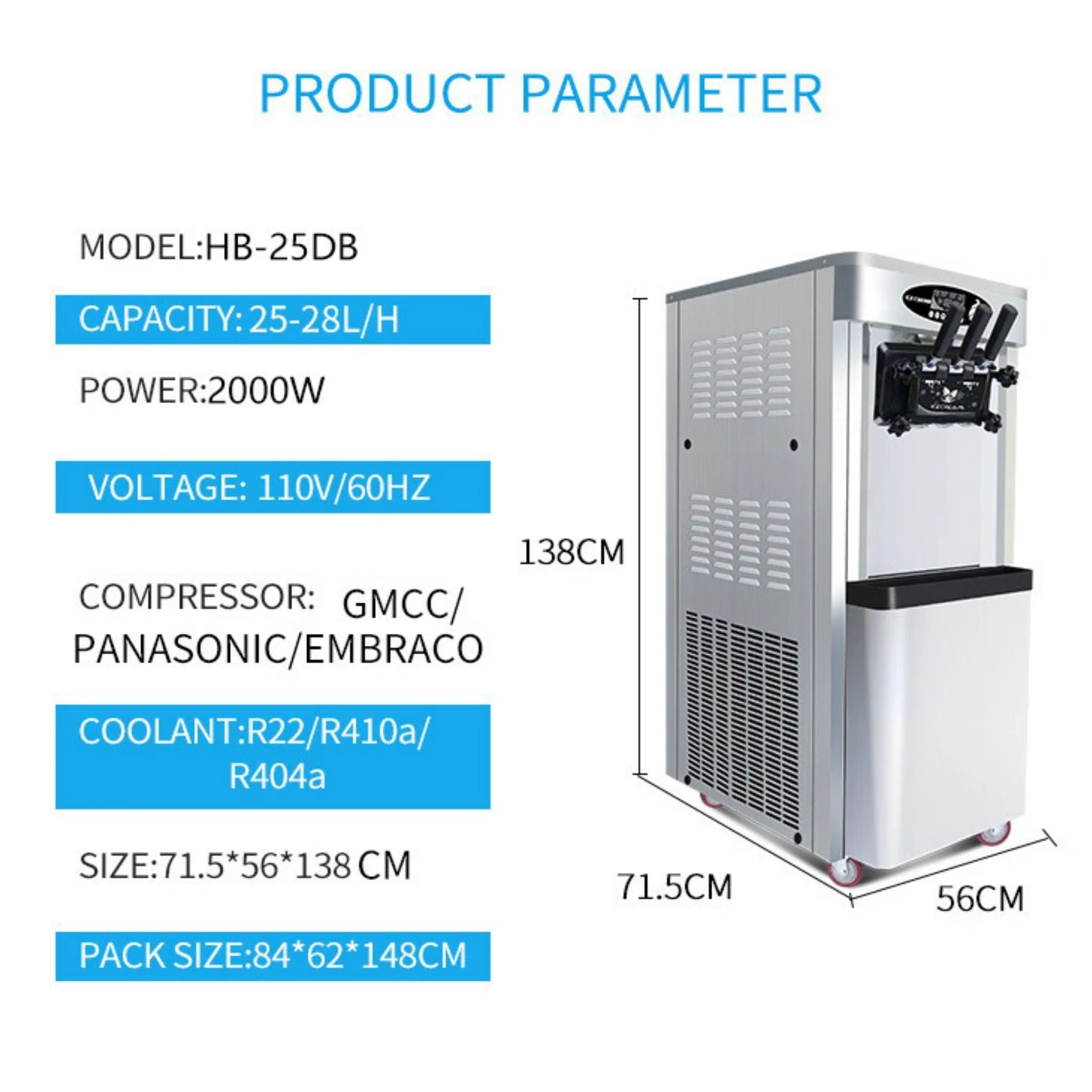 Premium Commercial Vertical 2000W 3-Flavor Soft Ice Cream Machine With Dual 6L Hoppers, 25-30L/H (SAK93406) - Image 9