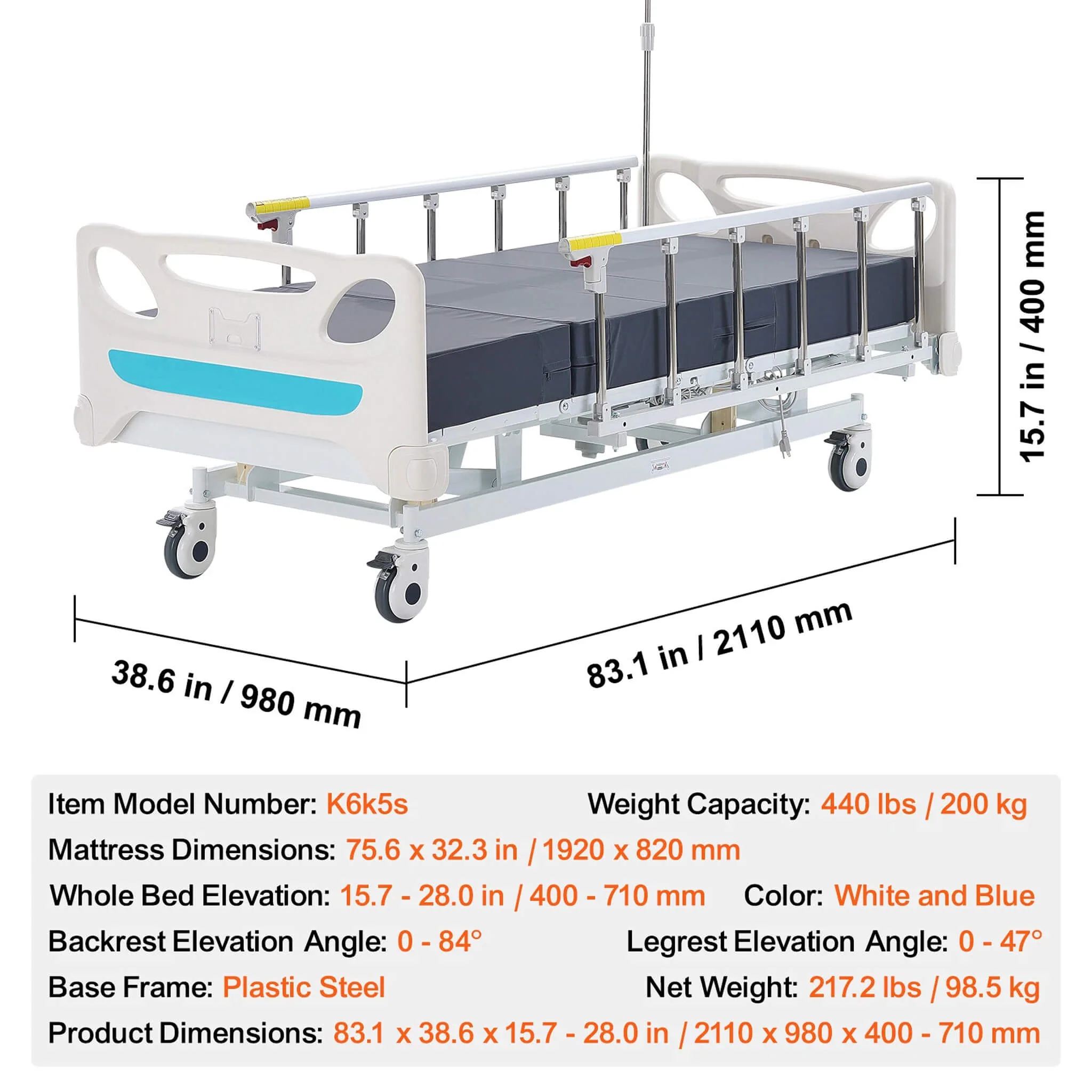 Premium Full Electric 3-Function Medical ICU Hospital Bed, 440LBS (SAK15624) - Image 7