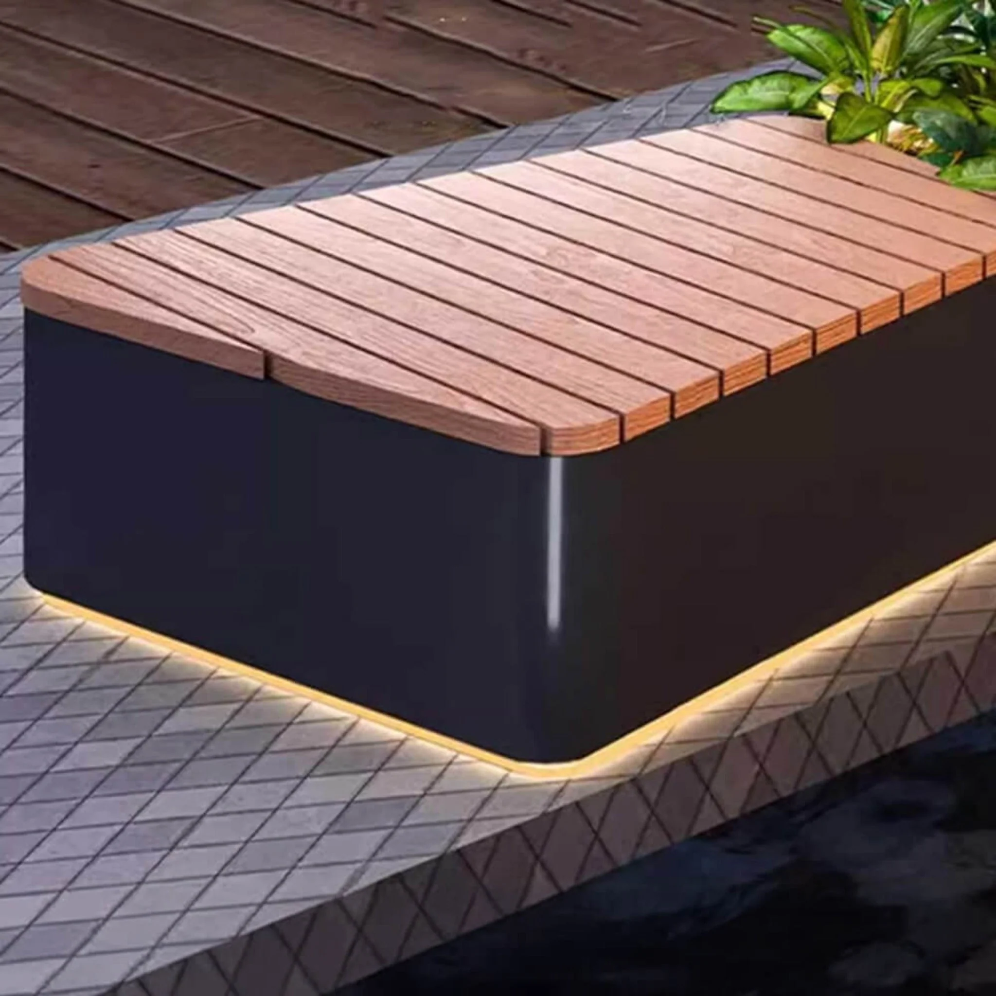 Premium Outdoor Commercial Wooden Street Bench With Steel Frame And Planters (SAK74612) - Image 5