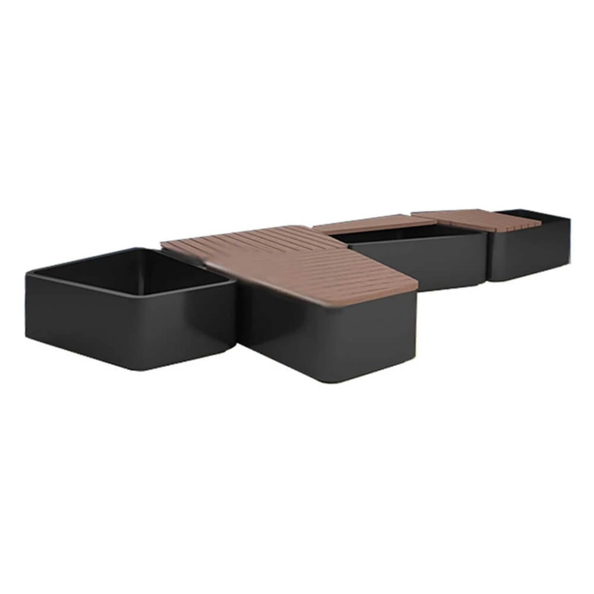 Premium Outdoor Commercial Wooden Street Bench With Steel Frame And Planters (SAK74612) - Image 7