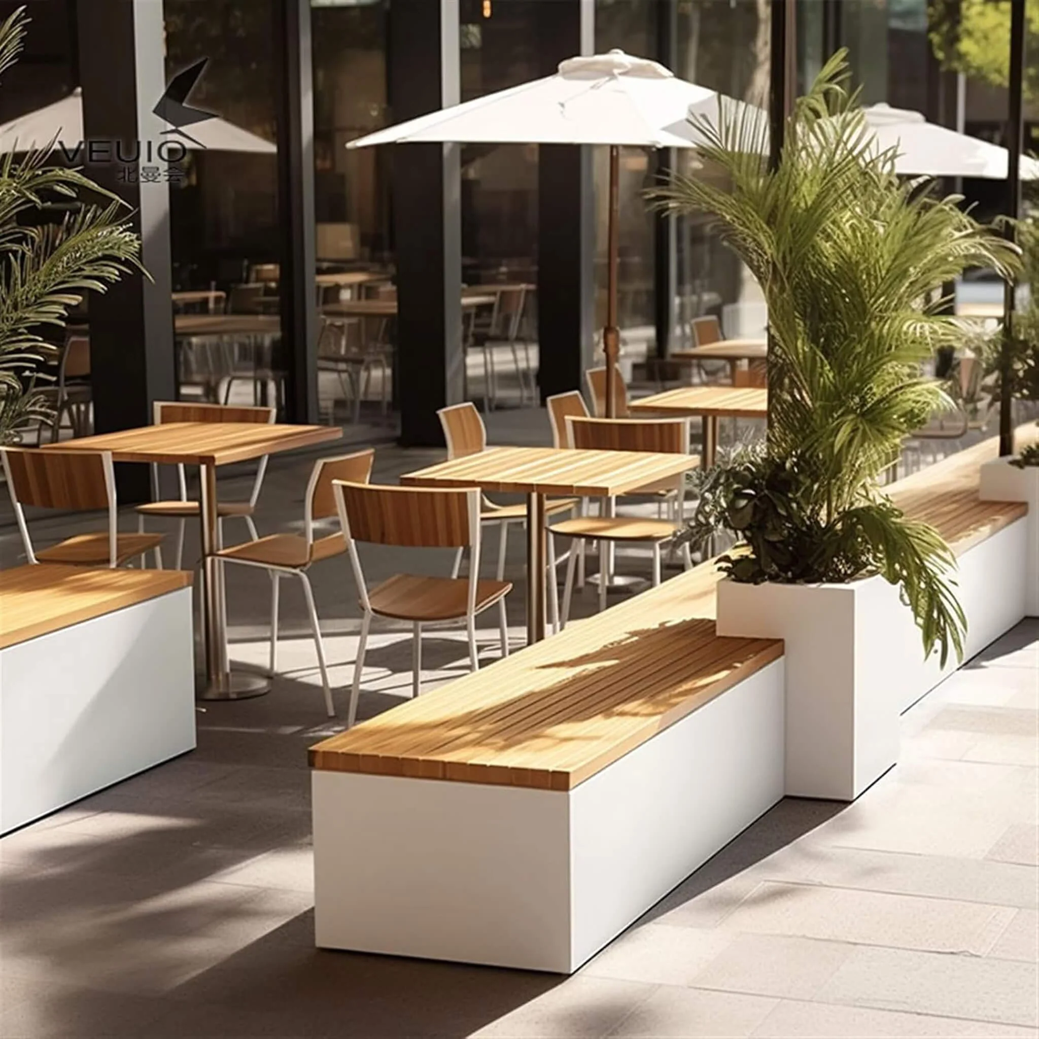 Premium Outdoor Industrial Metal Garden Bench With Wooden Seat And Planter [Made To Order] (SAK83951) - Image 3