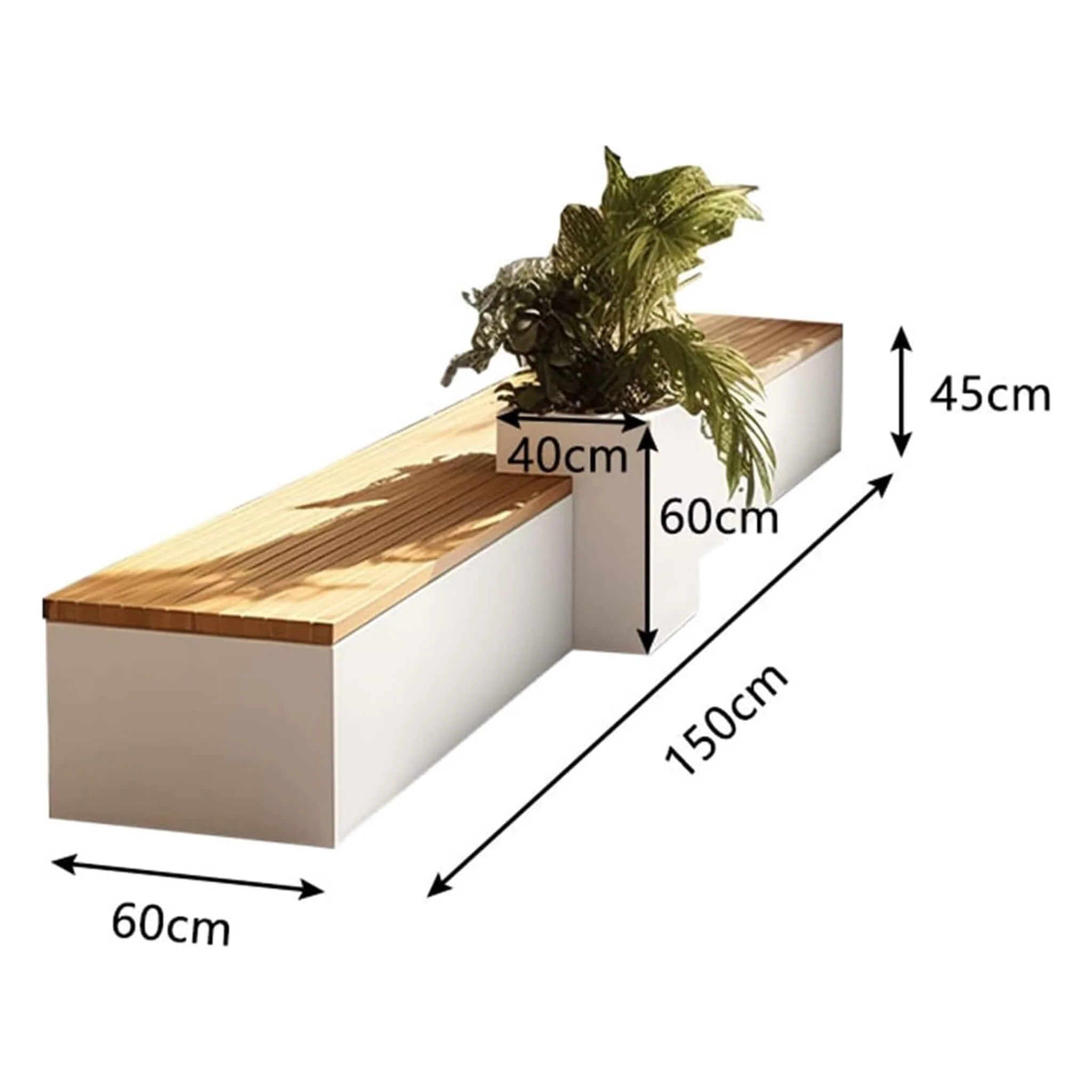 Premium Outdoor Industrial Metal Garden Bench With Wooden Seat And Planter [Made To Order] (SAK83951) - Image 6