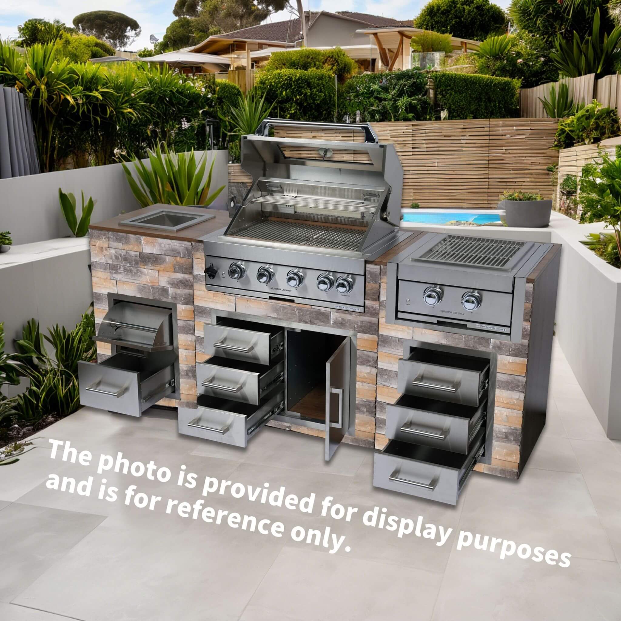 Premium Outdoor Kitchen With 32-Inch 60K BTU Built-In Stainless Steel LPG Gas Grill, Door And Drawer Combo And Stainless Steel Ice Box (SAK98661) - Image 3