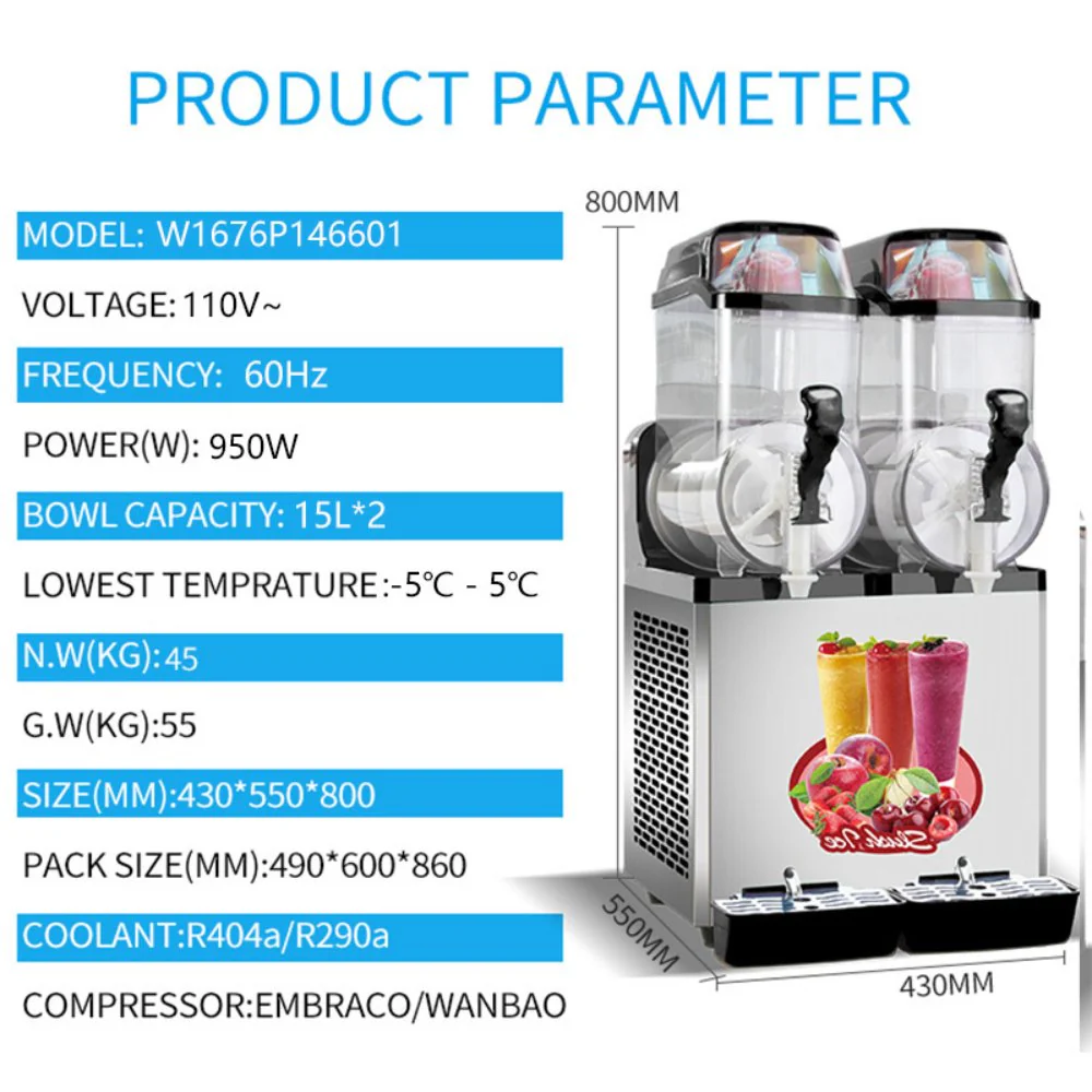 Premium Stainless Steel Margarita Frozen Drink Double Tank Slushy Maker Machine, 30L (SAK48253) - Image 10