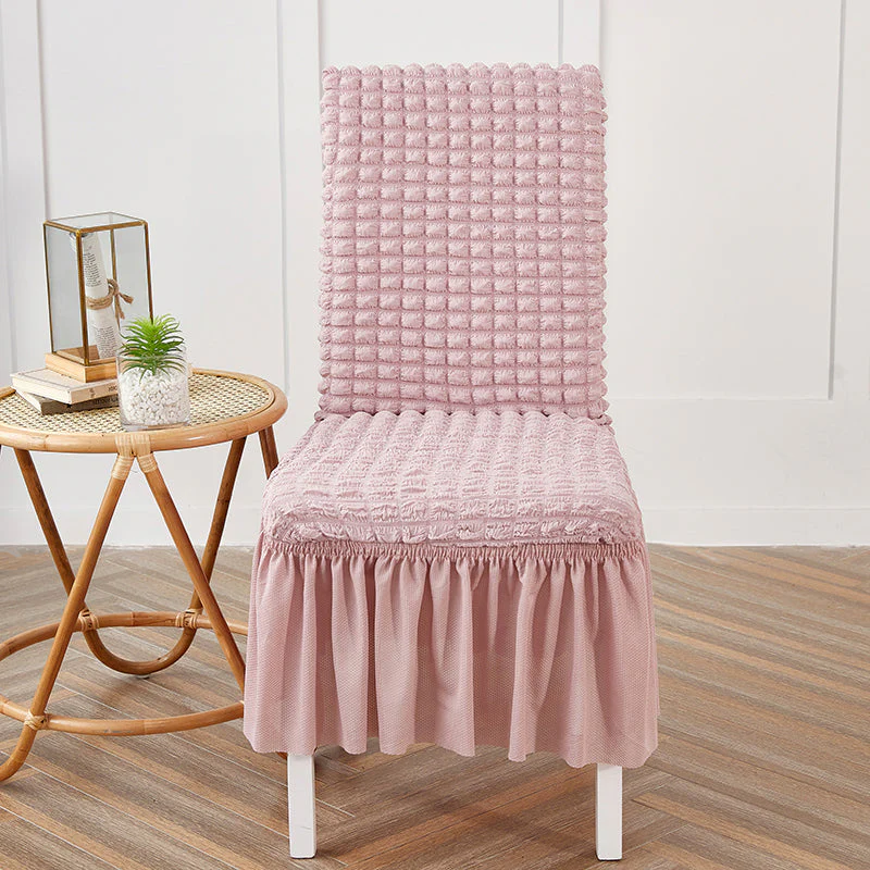 Premium Textured Seersucker High-Stretch Washable Dining Chair Slipcovers with Skirt - Image 10