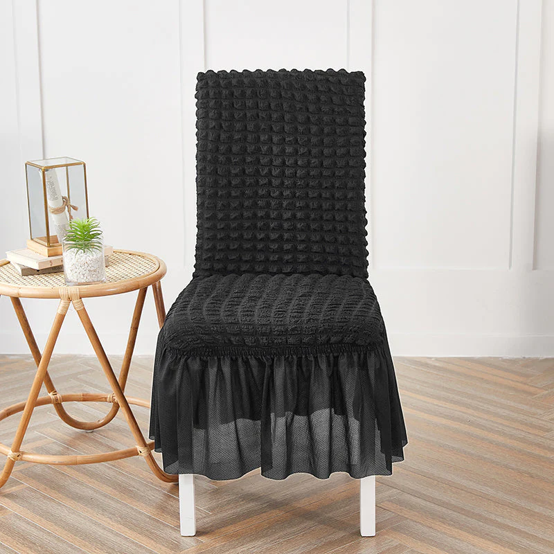 Premium Textured Seersucker High-Stretch Washable Dining Chair Slipcovers with Skirt - Image 11