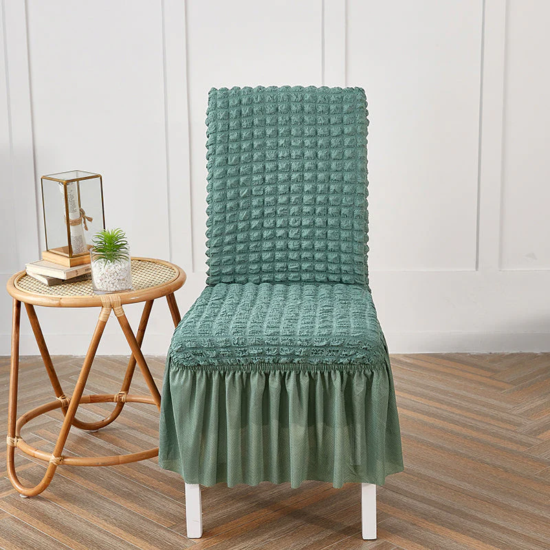 Premium Textured Seersucker High-Stretch Washable Dining Chair Slipcovers with Skirt - Image 12