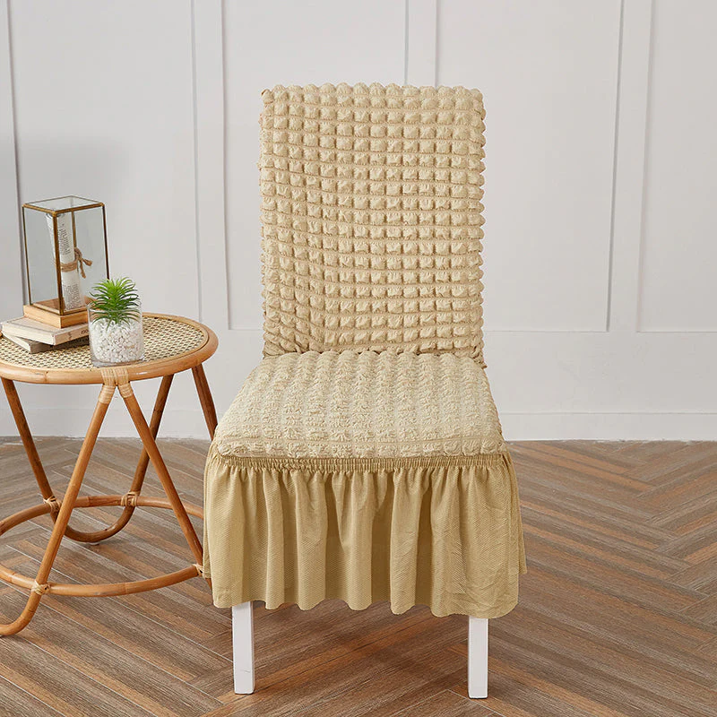 Premium Textured Seersucker High-Stretch Washable Dining Chair Slipcovers with Skirt - Image 13
