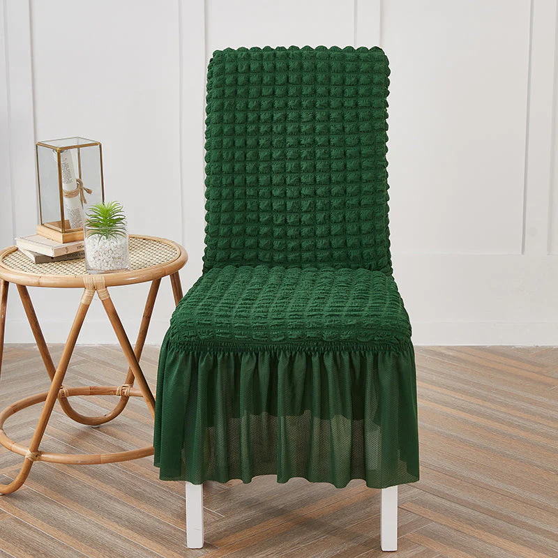 Premium Textured Seersucker High-Stretch Washable Dining Chair Slipcovers with Skirt - Image 14
