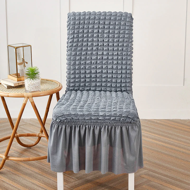 Premium Textured Seersucker High-Stretch Washable Dining Chair Slipcovers with Skirt - Image 15