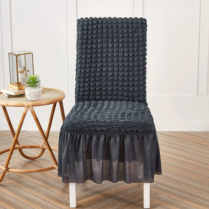 Premium Textured Seersucker High-Stretch Washable Dining Chair Slipcovers with Skirt - Image 16