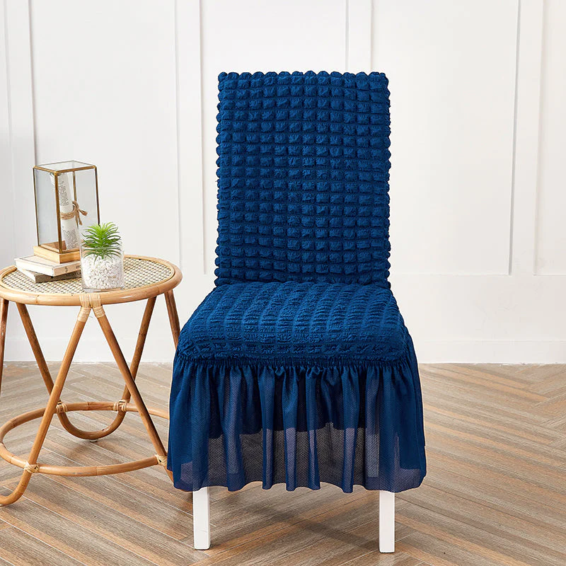 Premium Textured Seersucker High-Stretch Washable Dining Chair Slipcovers with Skirt - Image 17