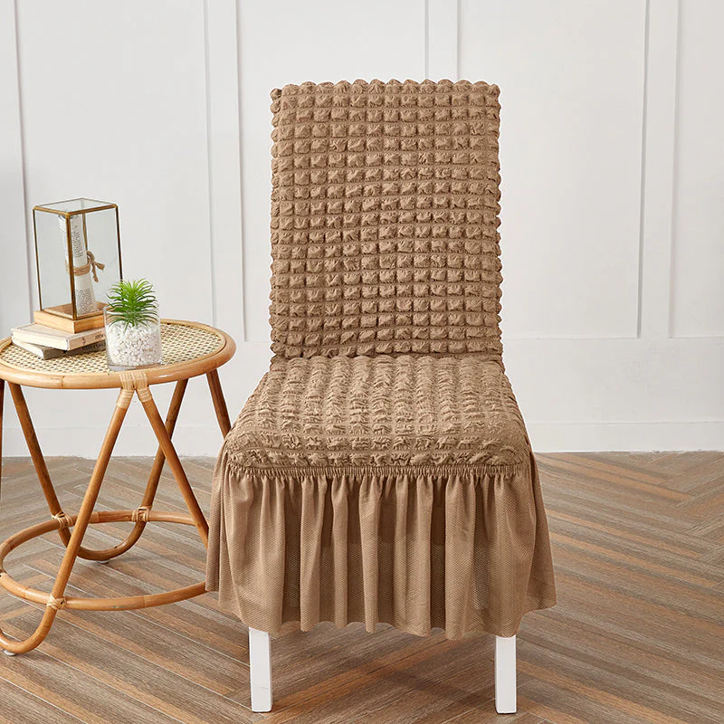 Premium Textured Seersucker High-Stretch Washable Dining Chair Slipcovers with Skirt - Image 18