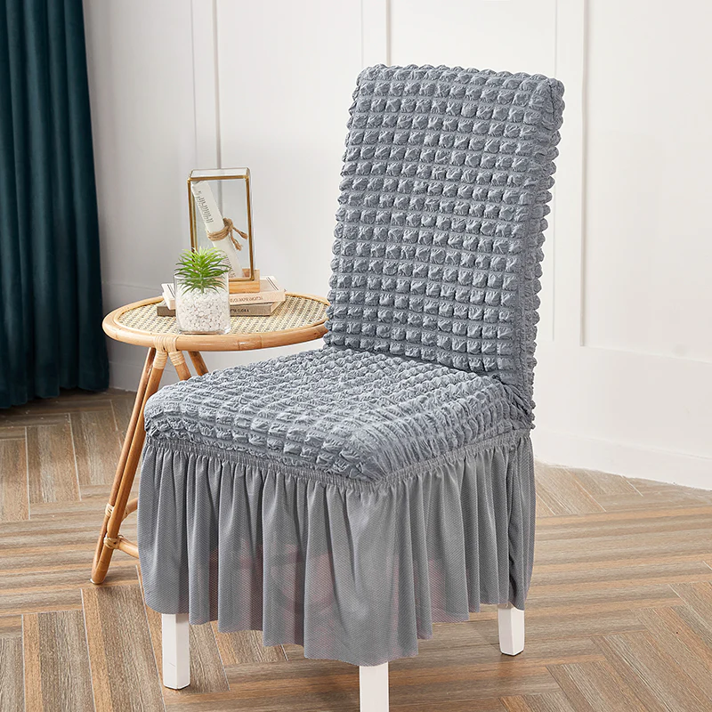 Premium Textured Seersucker High-Stretch Washable Dining Chair Slipcovers with Skirt - Image 2