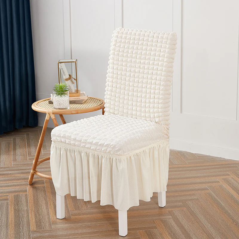 Premium Textured Seersucker High-Stretch Washable Dining Chair Slipcovers with Skirt - Image 3