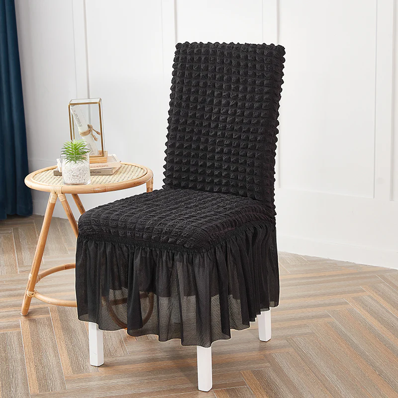 Premium Textured Seersucker High-Stretch Washable Dining Chair Slipcovers with Skirt - Image 4
