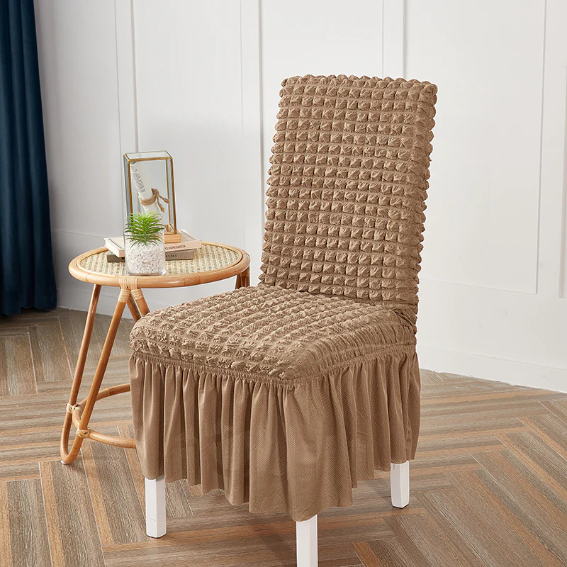 Premium Textured Seersucker High-Stretch Washable Dining Chair Slipcovers with Skirt - Image 5