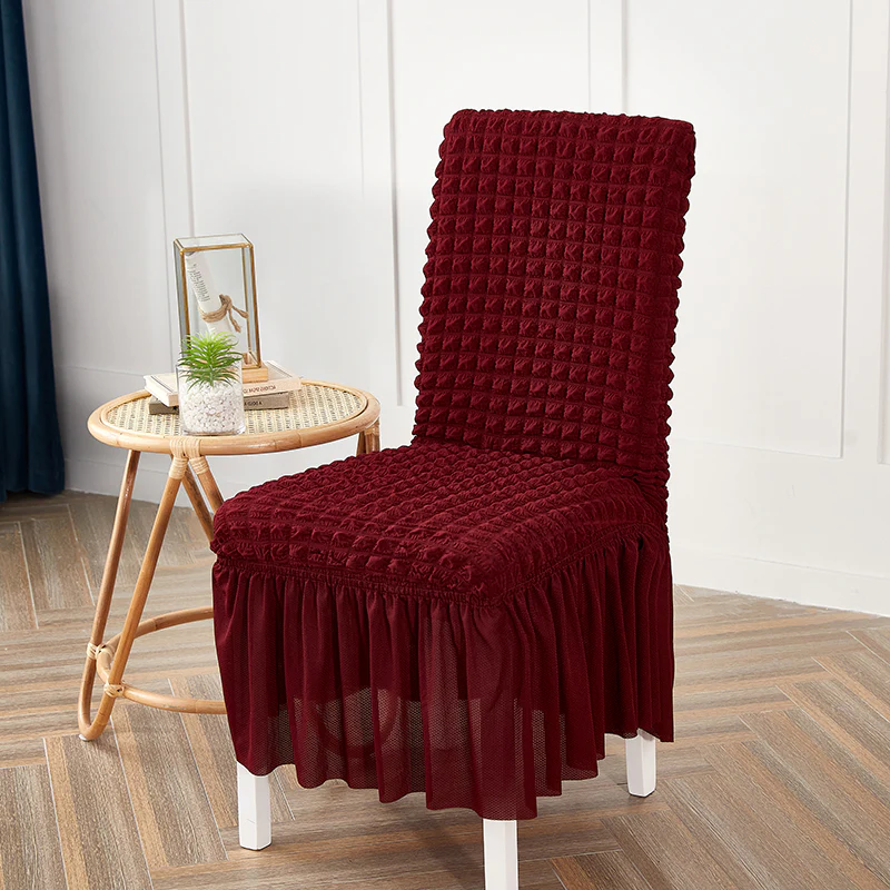Premium Textured Seersucker High-Stretch Washable Dining Chair Slipcovers with Skirt - Image 6