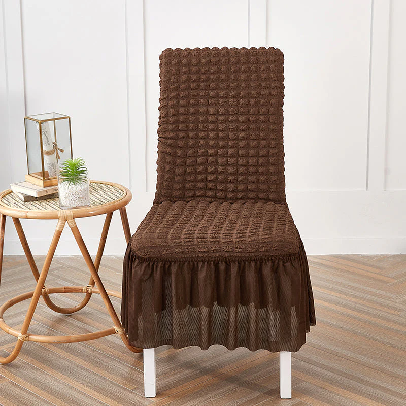 Premium Textured Seersucker High-Stretch Washable Dining Chair Slipcovers with Skirt - Image 7