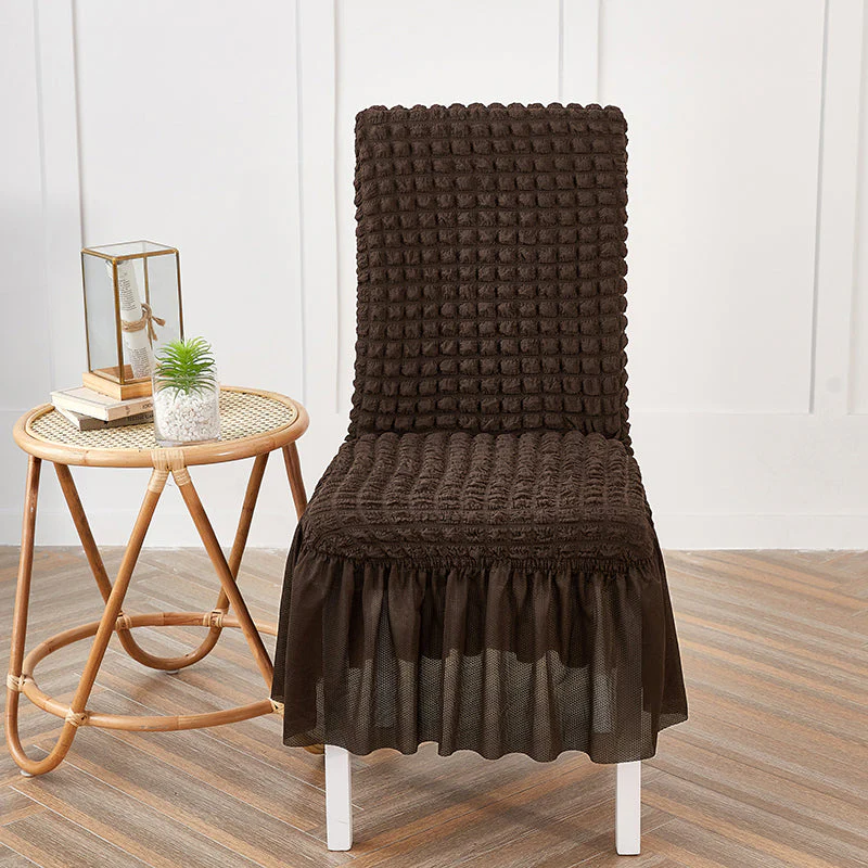 Premium Textured Seersucker High-Stretch Washable Dining Chair Slipcovers with Skirt - Image 9
