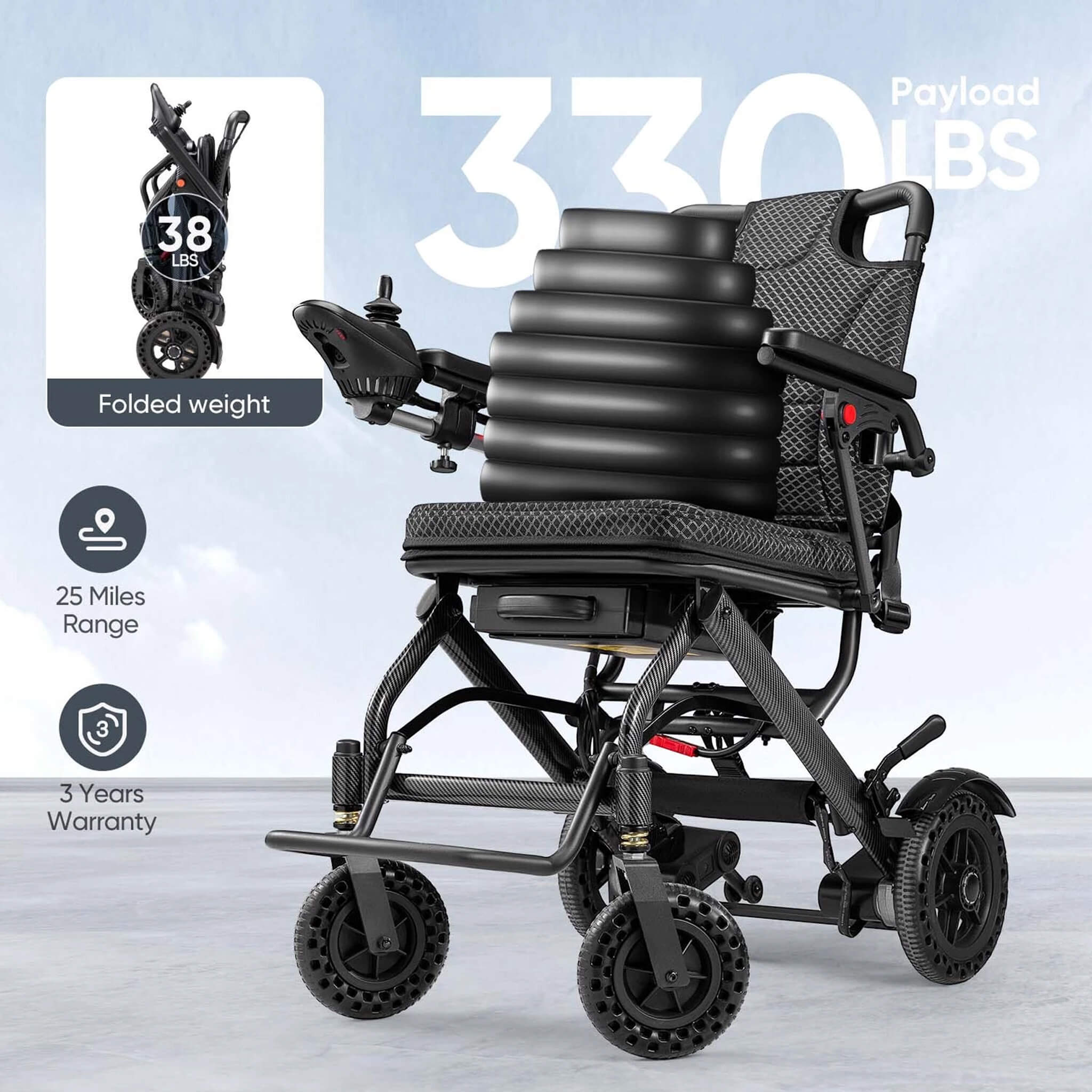 Pride Premium Lightweight Foldable All-Terrain Electric Wheelchair, 300LBS [FDA & Airline Approved] (SAK18673) - Image 10