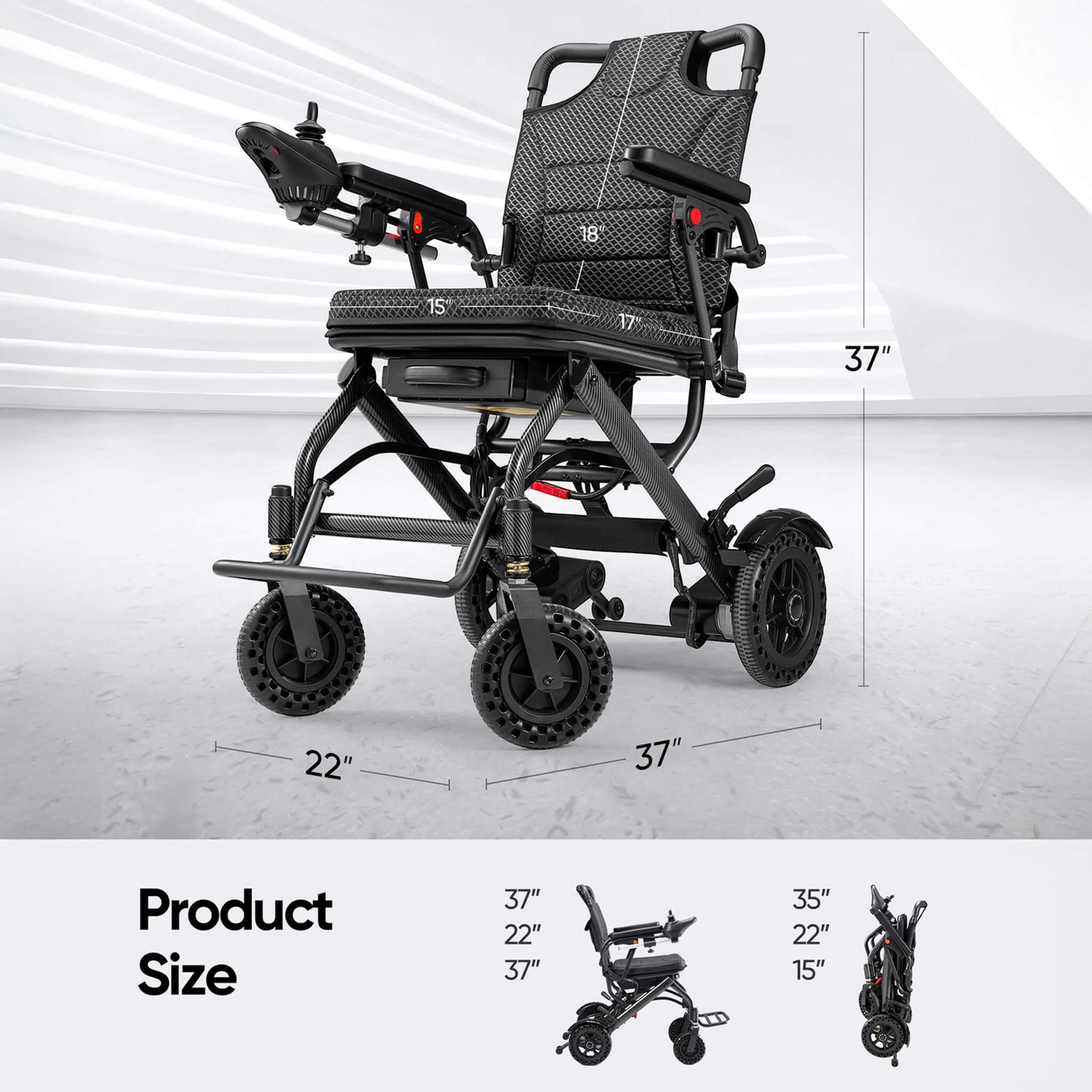 Pride Premium Lightweight Foldable All-Terrain Electric Wheelchair, 300LBS [FDA & Airline Approved] (SAK18673) - Image 11