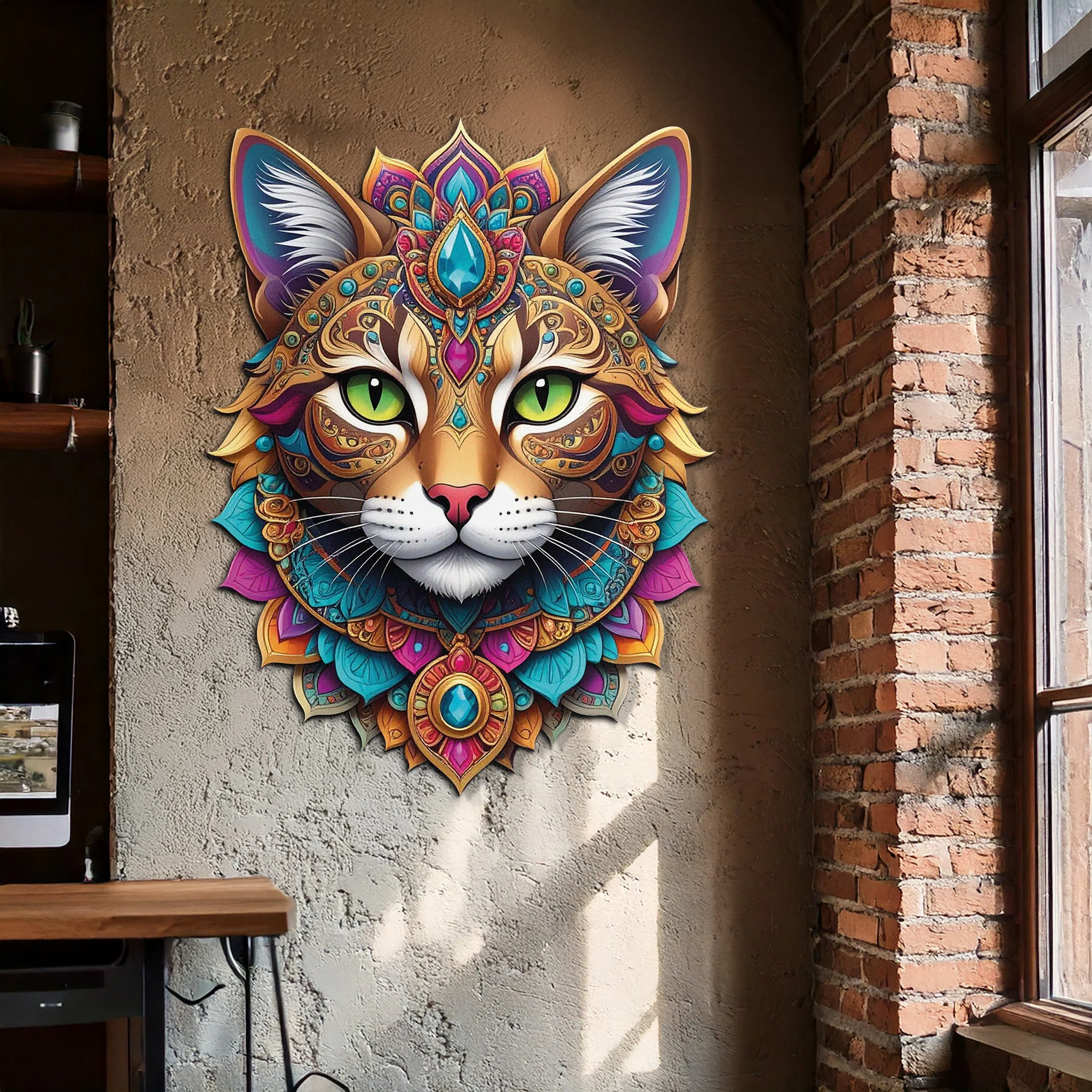Psychedelic Mandala Cat Wall Art – Vibrant Boho Decor-KAFUVM025 - Image 2